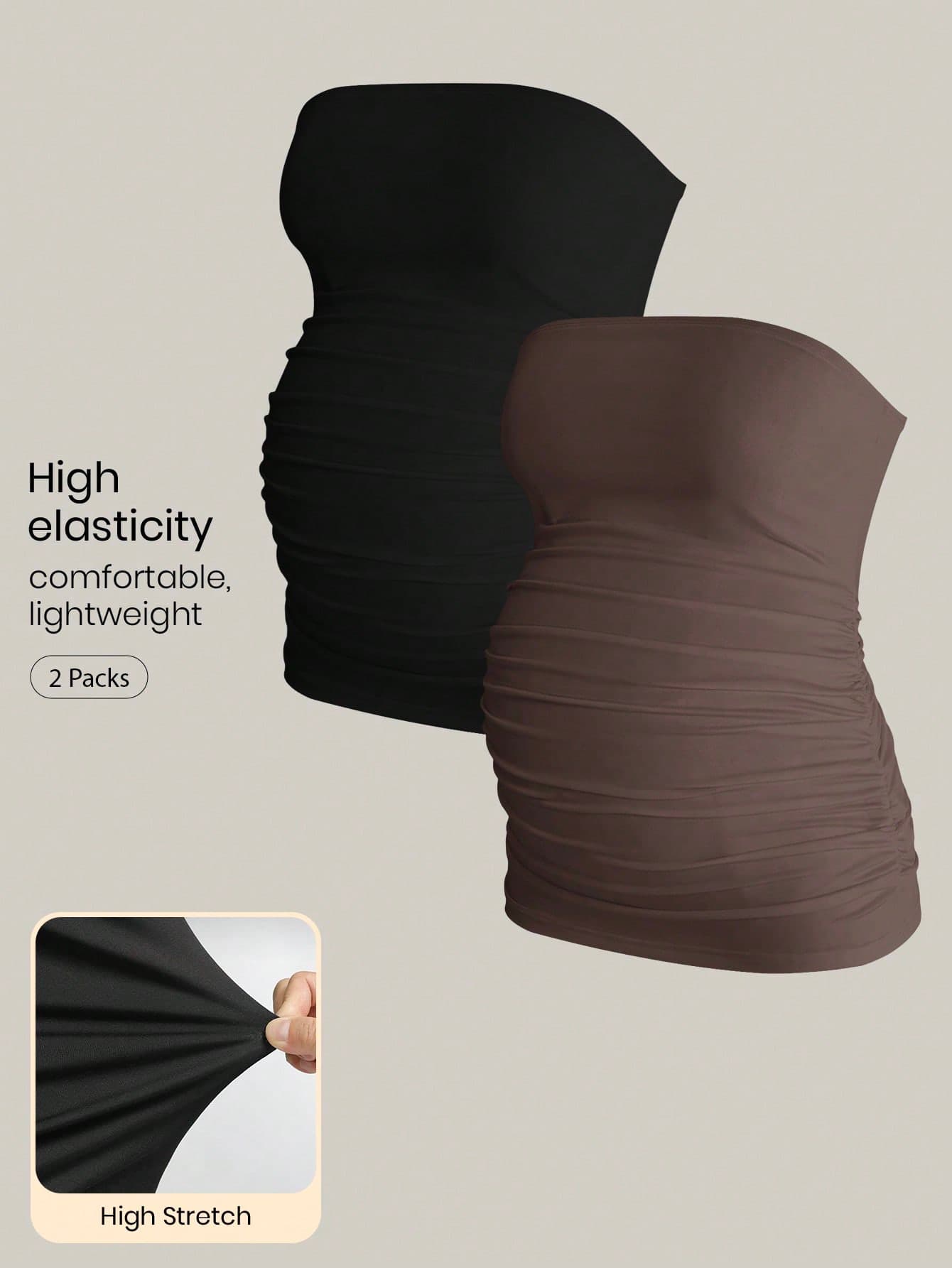 Modmama Maternity Summer Casual Solid Color Elastic Pleated Tube Top Tops For Pregnant Ruched Women Tummy Control Shapewear