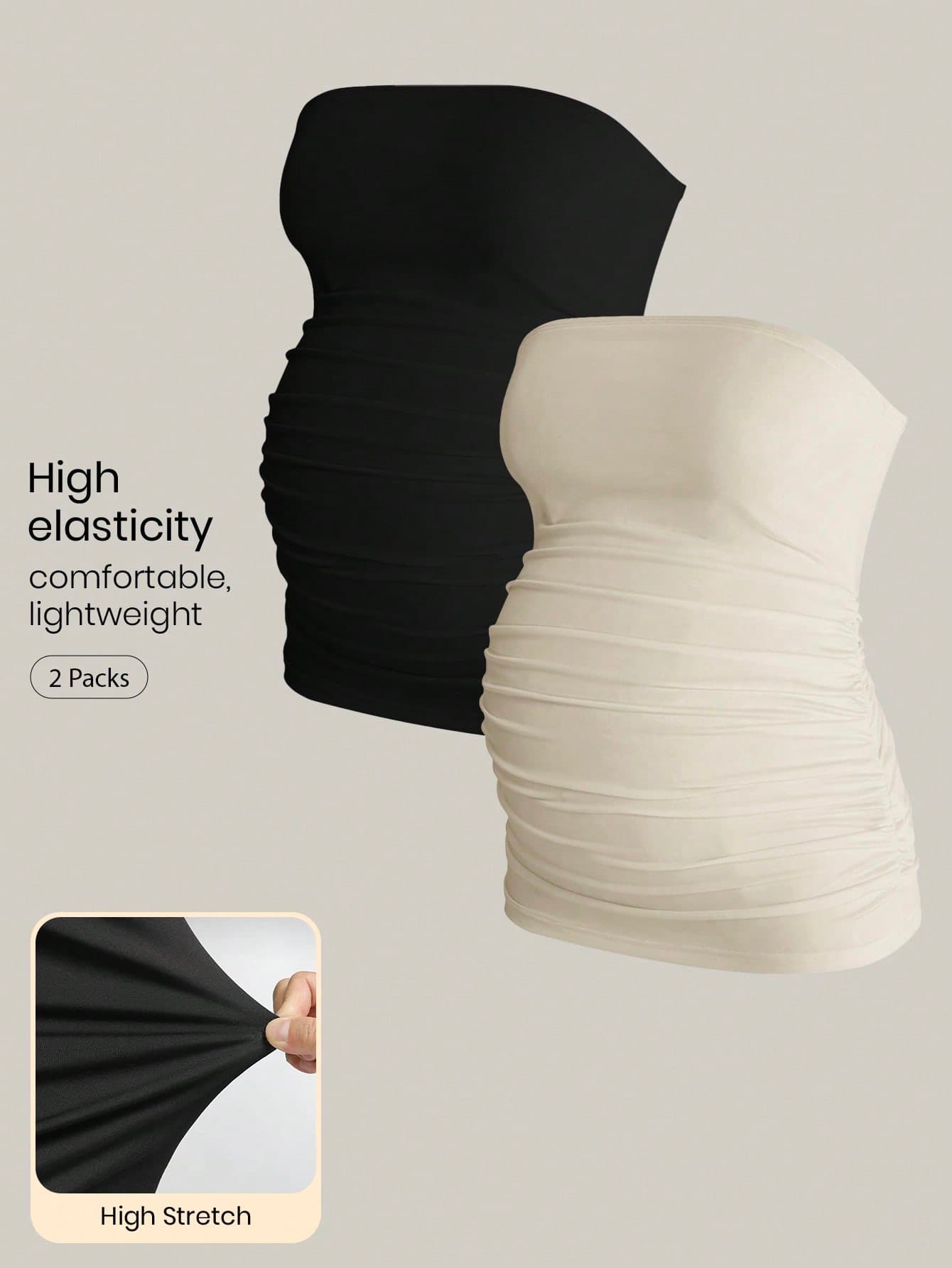 Modmama 2pcs Maternity Summer Casual Commuting Pregnancy Minimalist Solid Color Pleated Fitted Comfortable Lightweight Camisole Tops