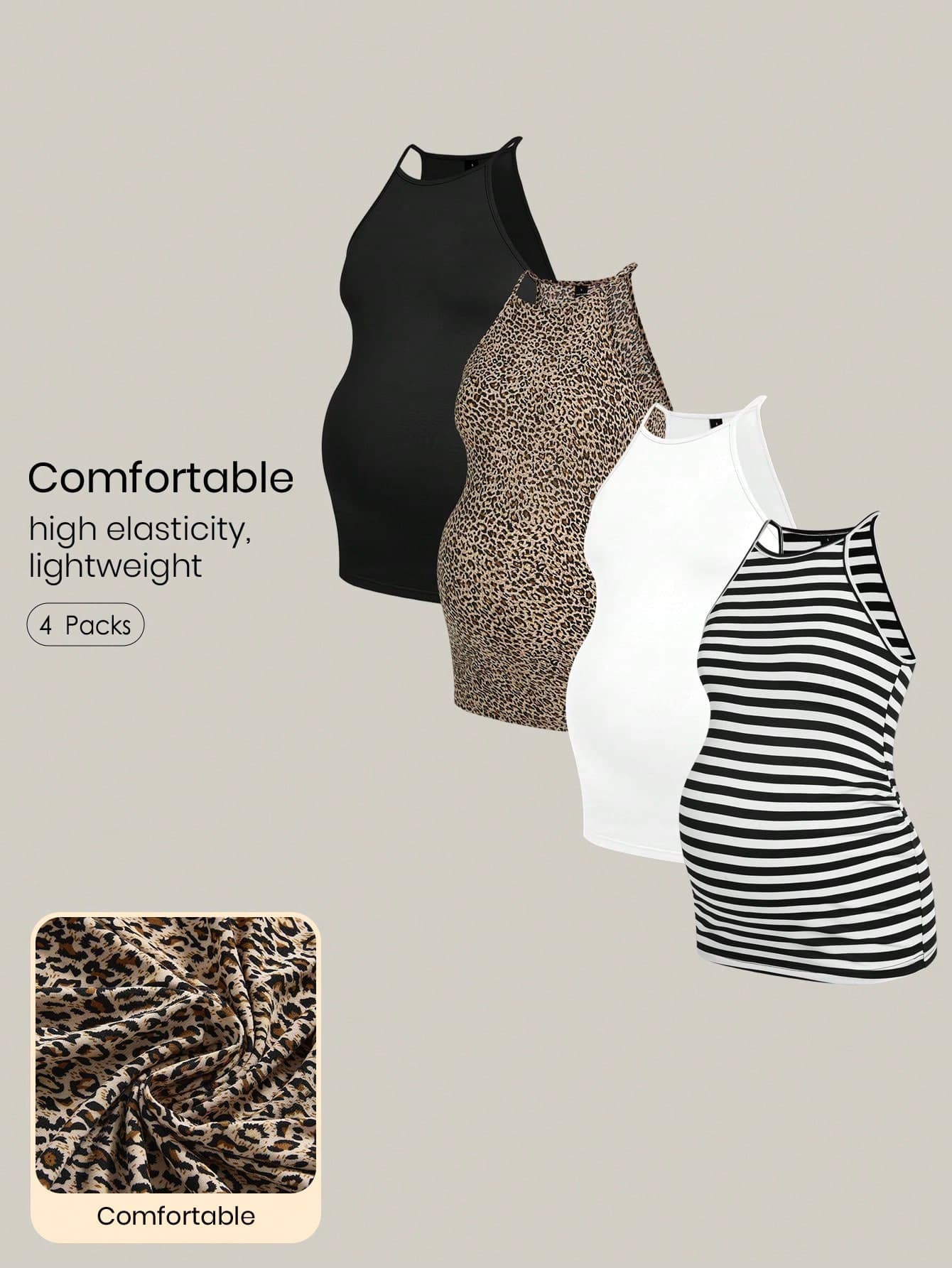 Modmama 4pcs Maternity Casual Versatile High Elasticity Camisole Set Work Black White Summer