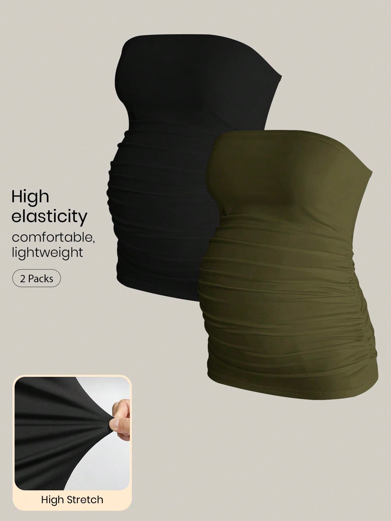 Modmama 2pcs Maternity Summer Casual Commuting Minimalist Solid Color Pleated Fitted Comfortable Lightweight Camisole Tops Pregnancy