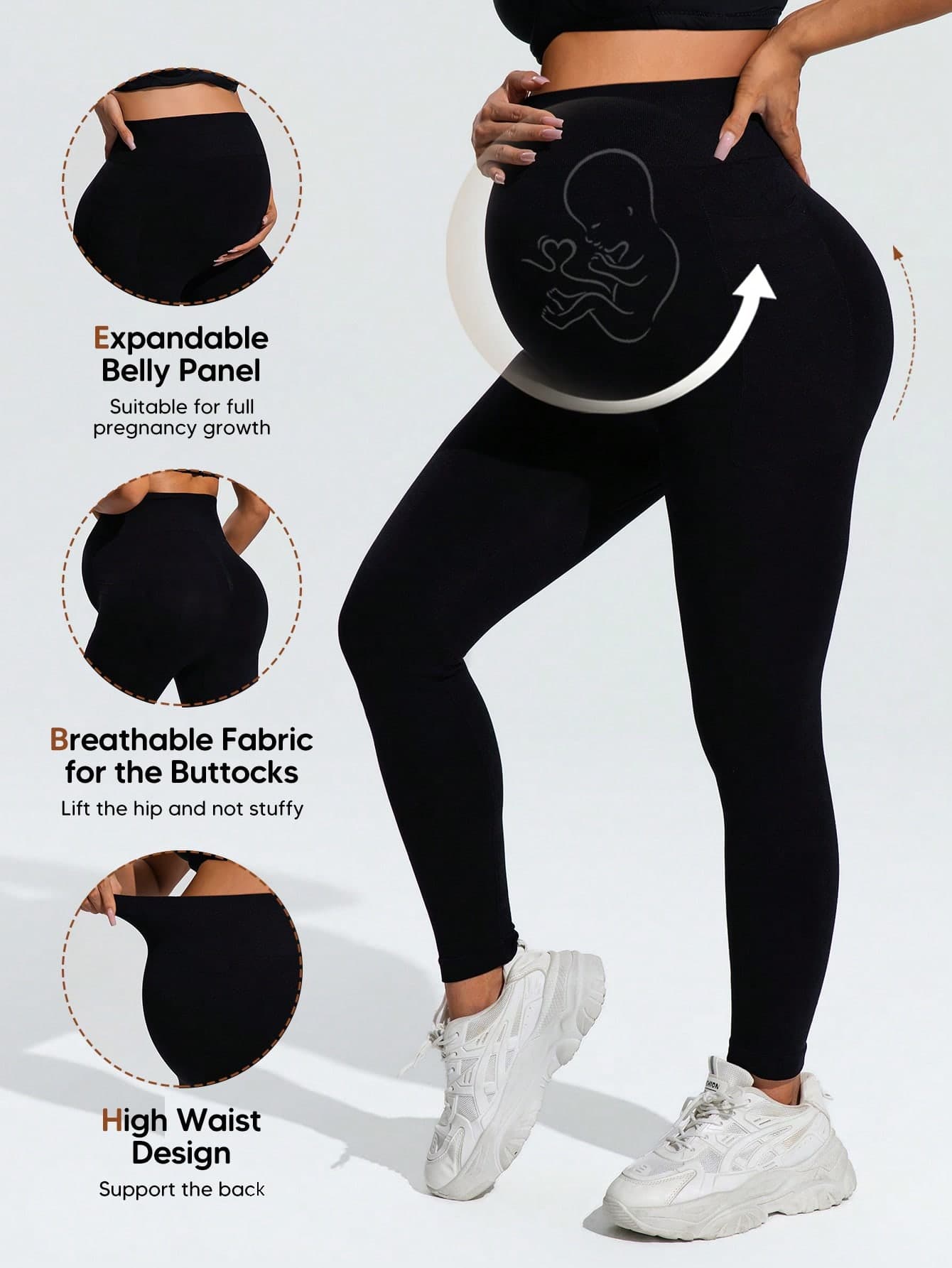 SHEIN Maternity Solid Color Elastic Waist Breathable Sports Pants,Word Cup