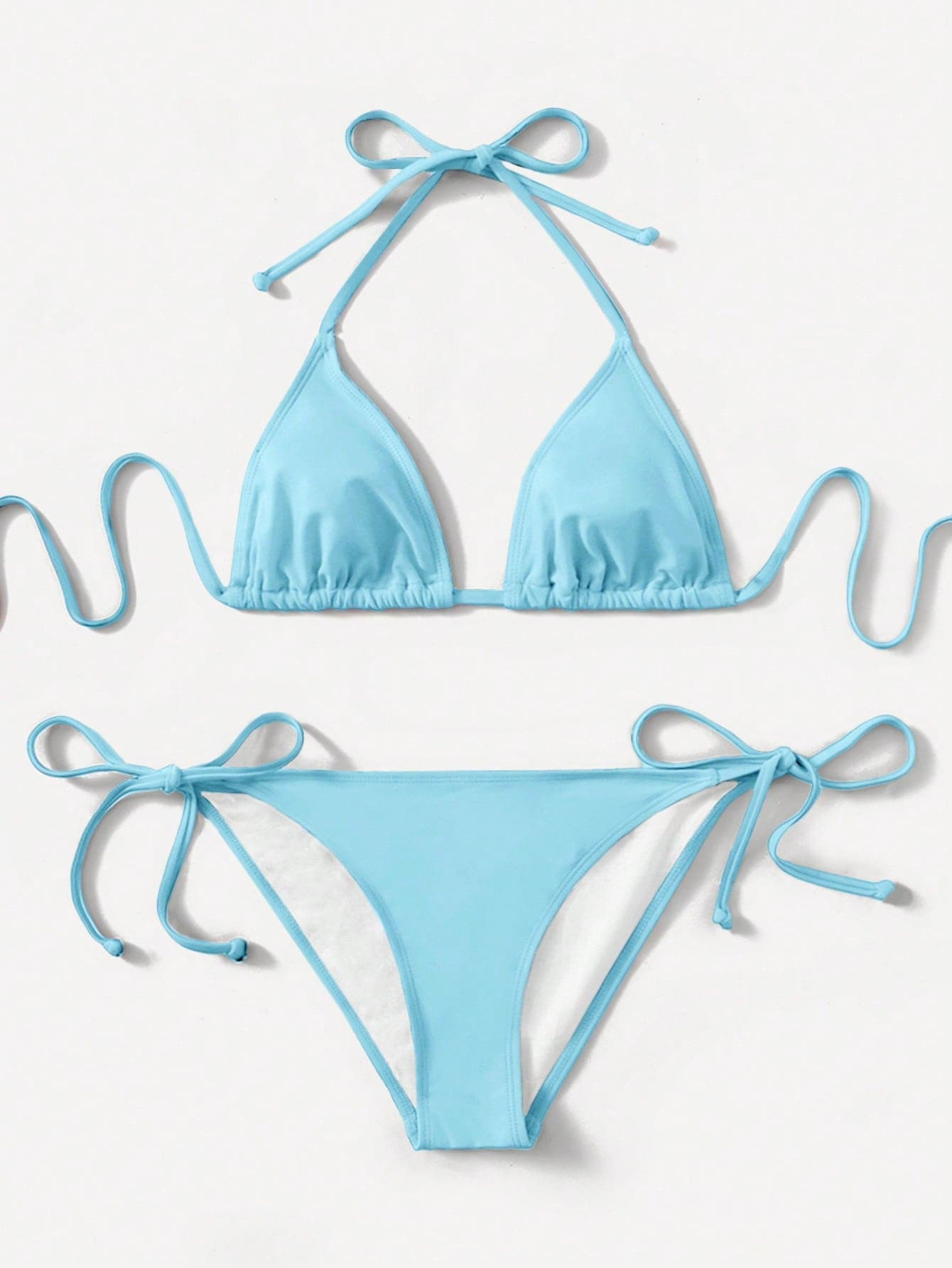 Swim Basics Women's Solid Color Halter Bikini Set For Summer Beach Beach Party Beach Party Holiday Holiday Light Blue Sexiest