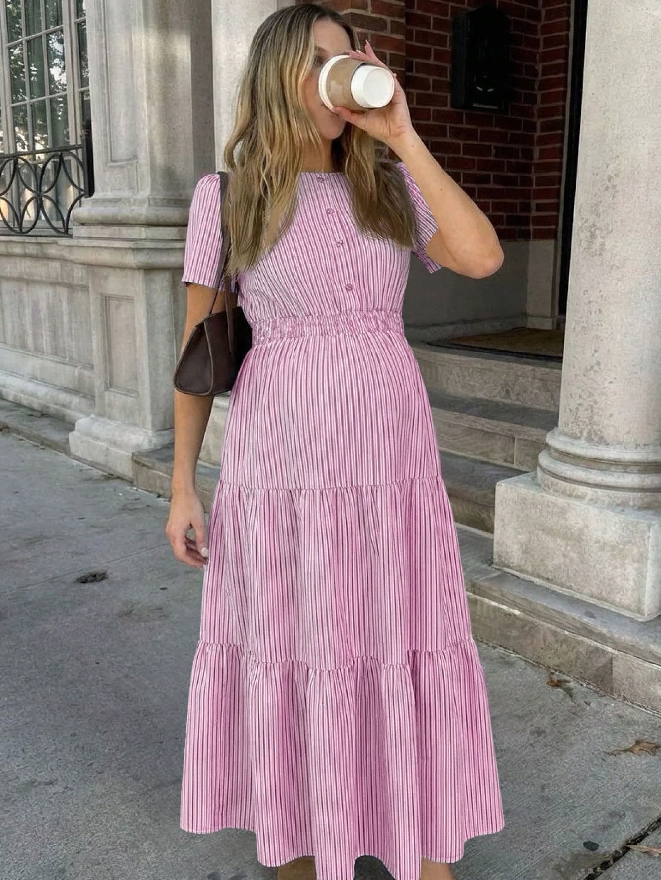 MaterniWear Maternity Casual Striped Short Sleeve Dress For Summer