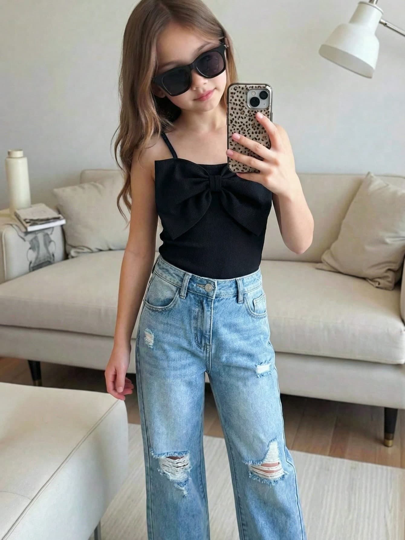 SHEIN Young Girl Cute Bow Front Cami Top