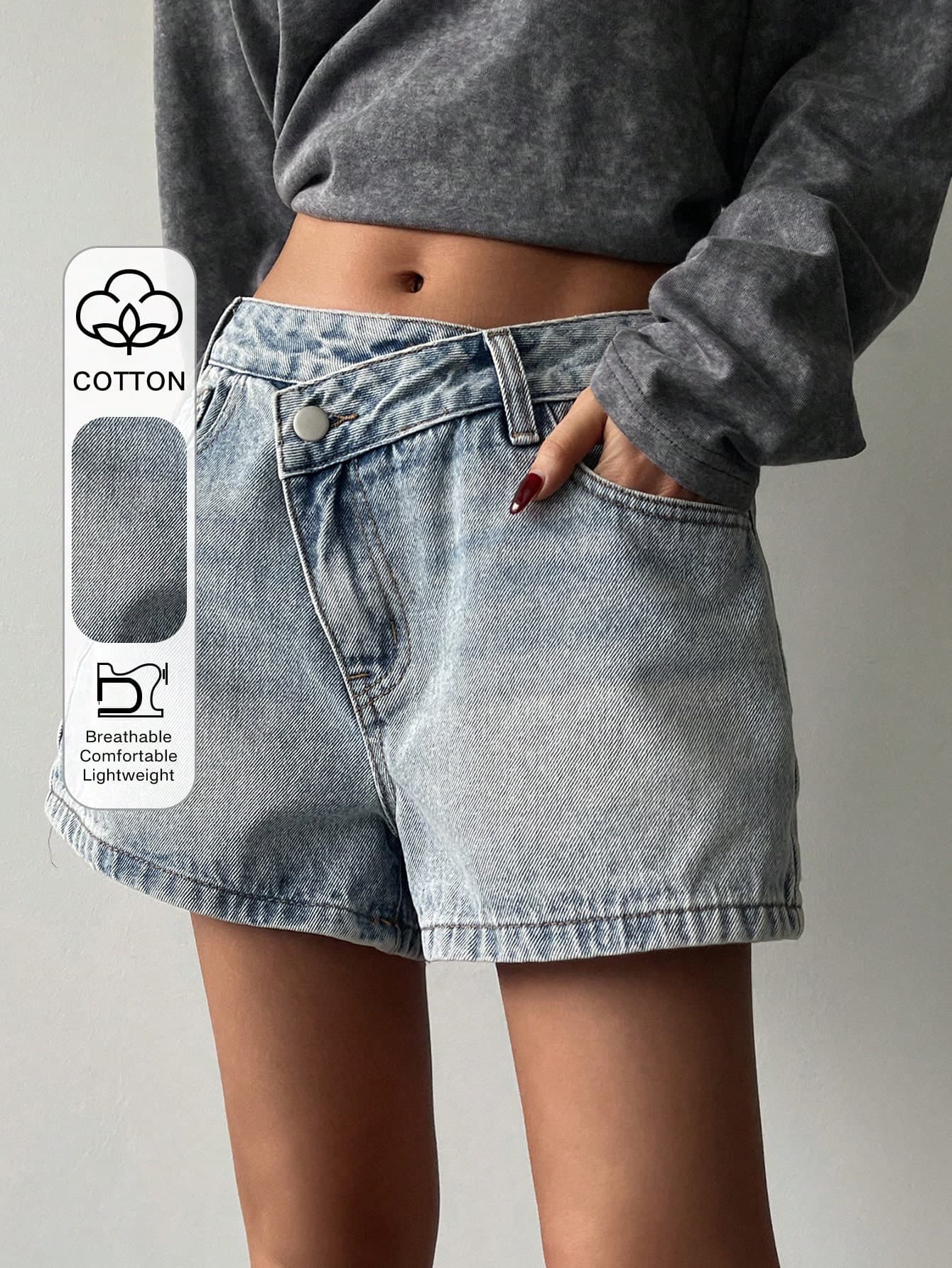 DAZY Women's Asymmetric Design Waist Denim Shorts Y2k