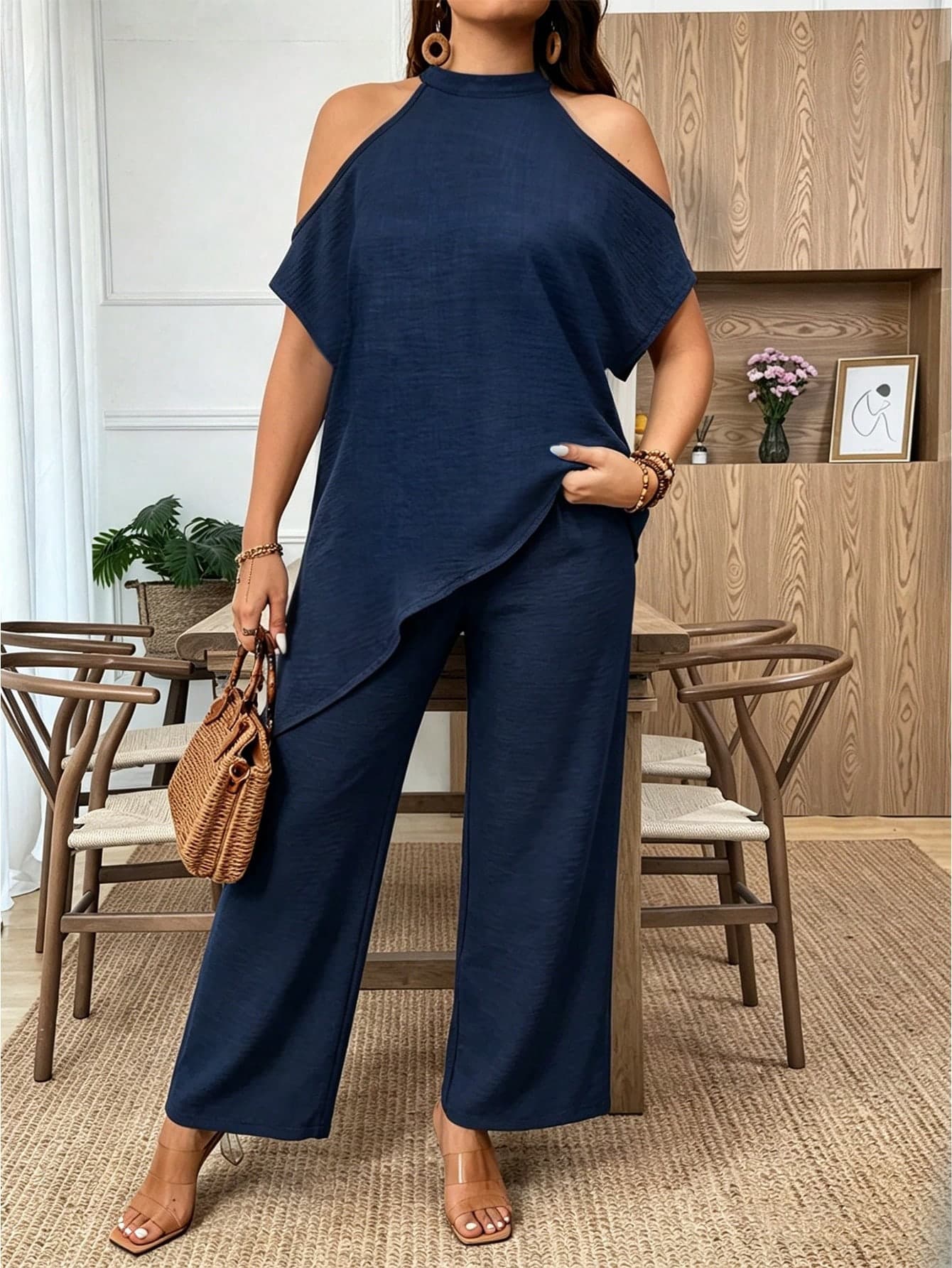 Weeklong Blue Casual Off-Shoulder Jumpsuit