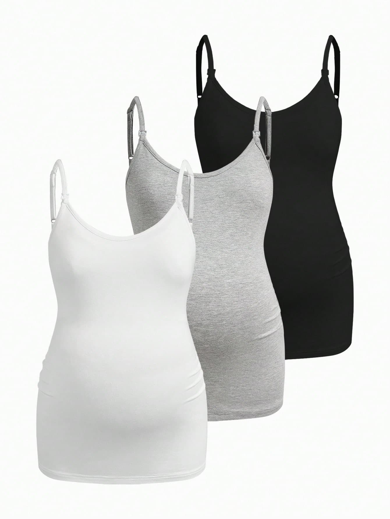 Modmama 3pcs/Set Pregnant Women Solid Color Casual Versatile Daily Wear Nursing Camisole Tops