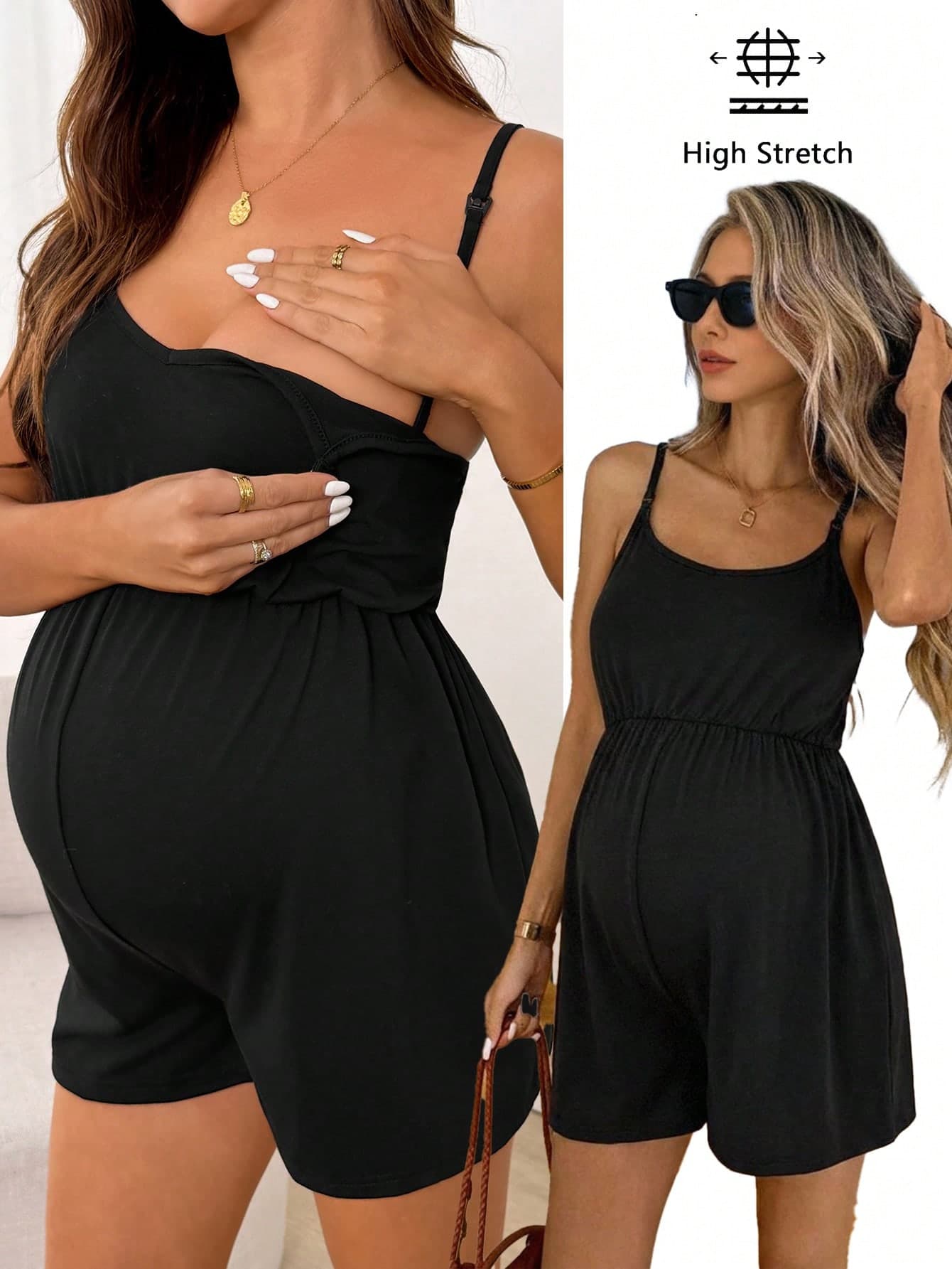 Slowluna Maternity Casual Solid Color Sleeveless Nursing Romper, Summer,Pajama,Pajama Dress,Loungewear ,Sleepwear