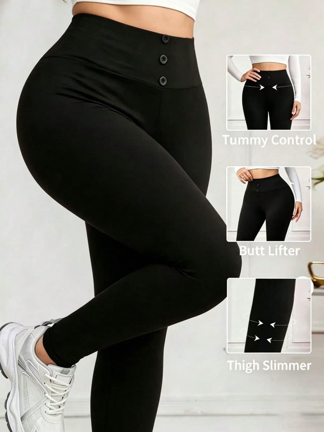 Lacomfia Spring & Summer Casual Versatile Elegant Slim Fit Button Patchwork Waist Plus Size Women Leggings