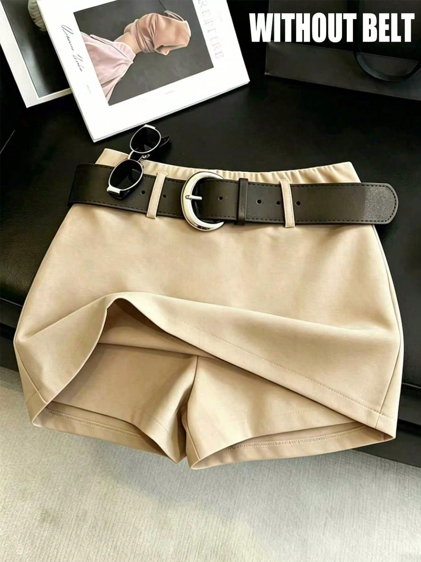 Franclia Women's High-Waisted Khaki Summer Casual Skort,Anti-Exposure Midi Skirt For Date,Elegant Versatile Solid Office Wear