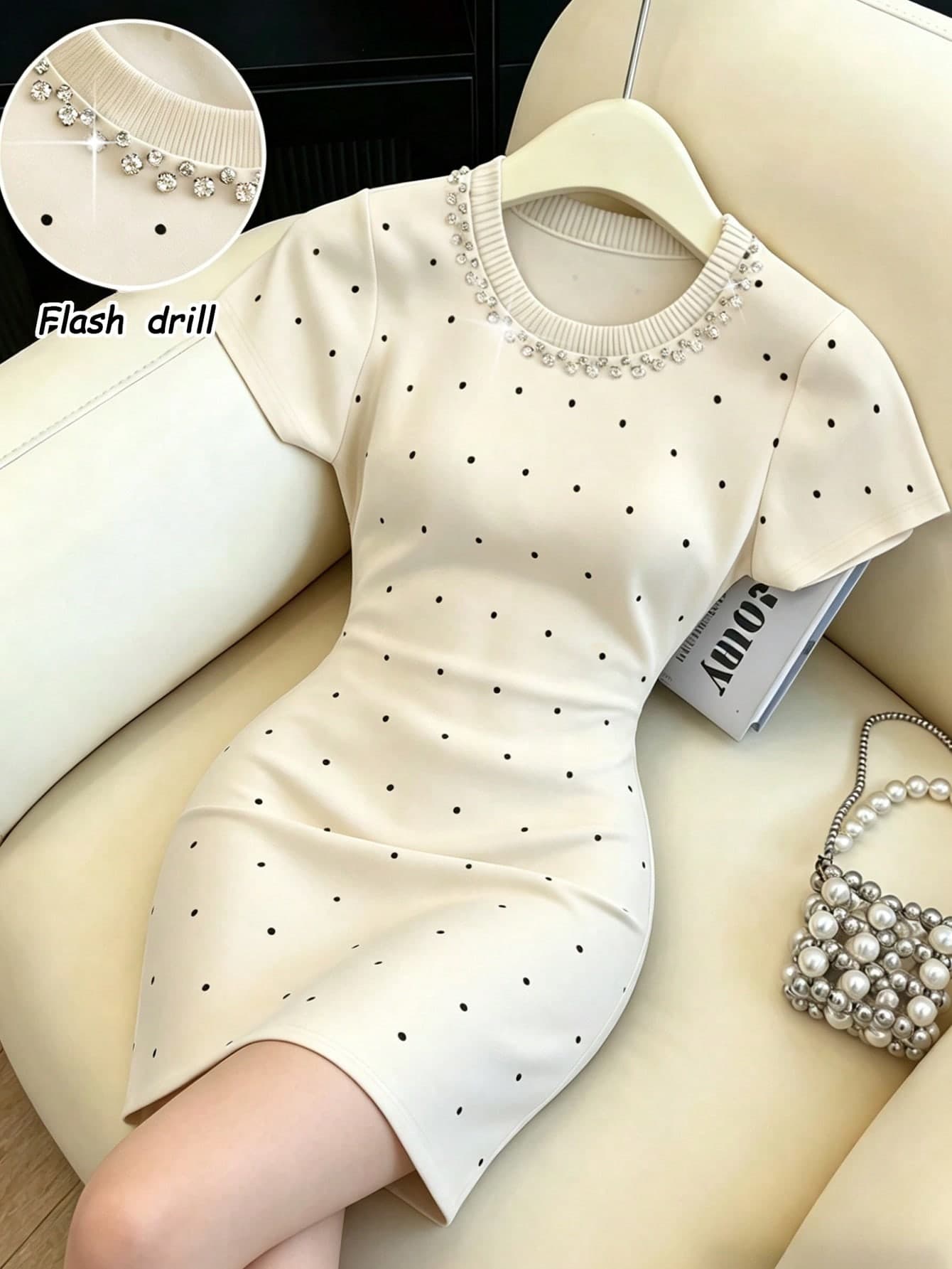 GlowEve 2026 Summer New Rhinestone Polka Dot Slimming Women Short Dress