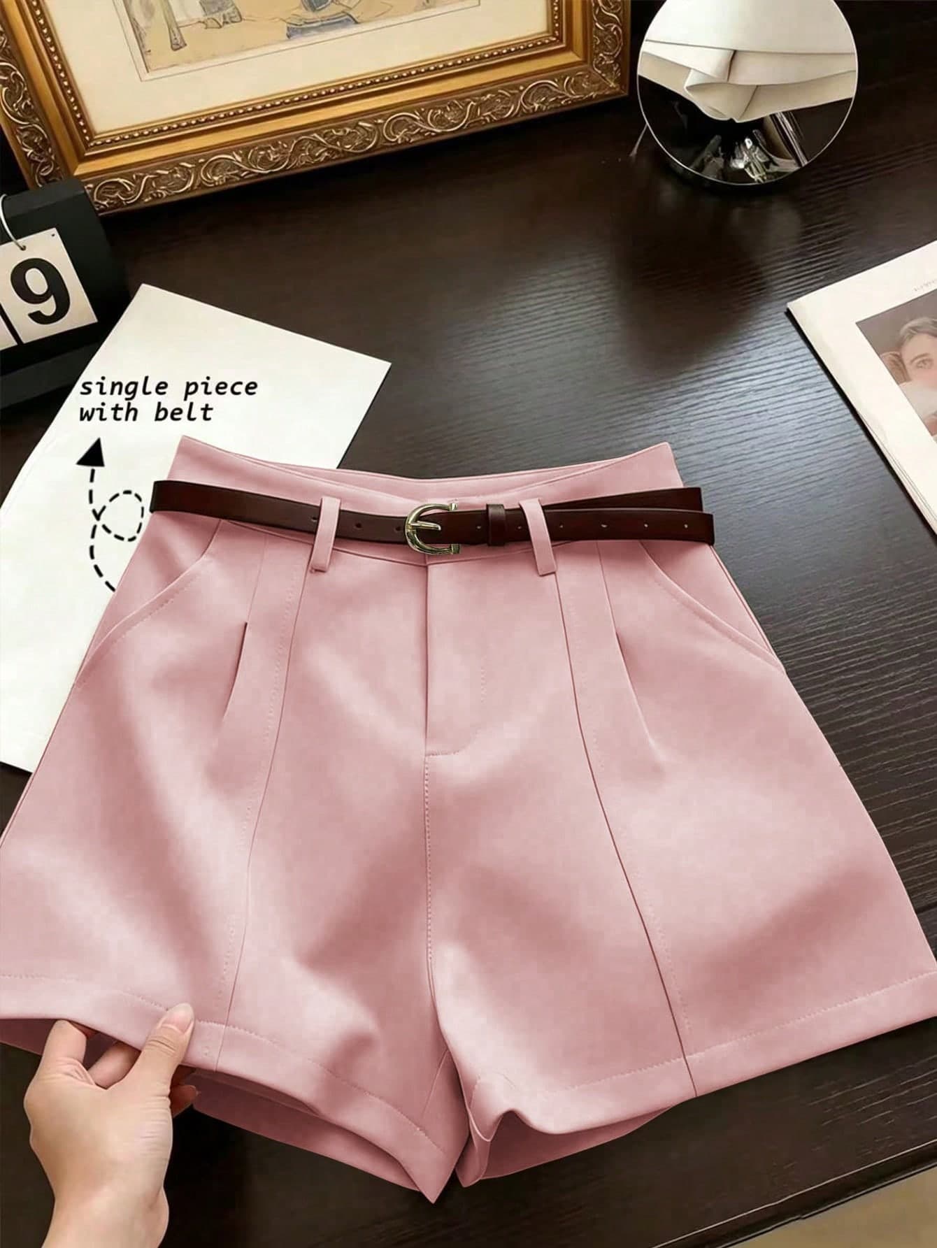 Franclia French Minimalist Fashion Woven Solid Color Commuter Casual, Retro, High Waist A-Line Wide Leg New Women Shorts