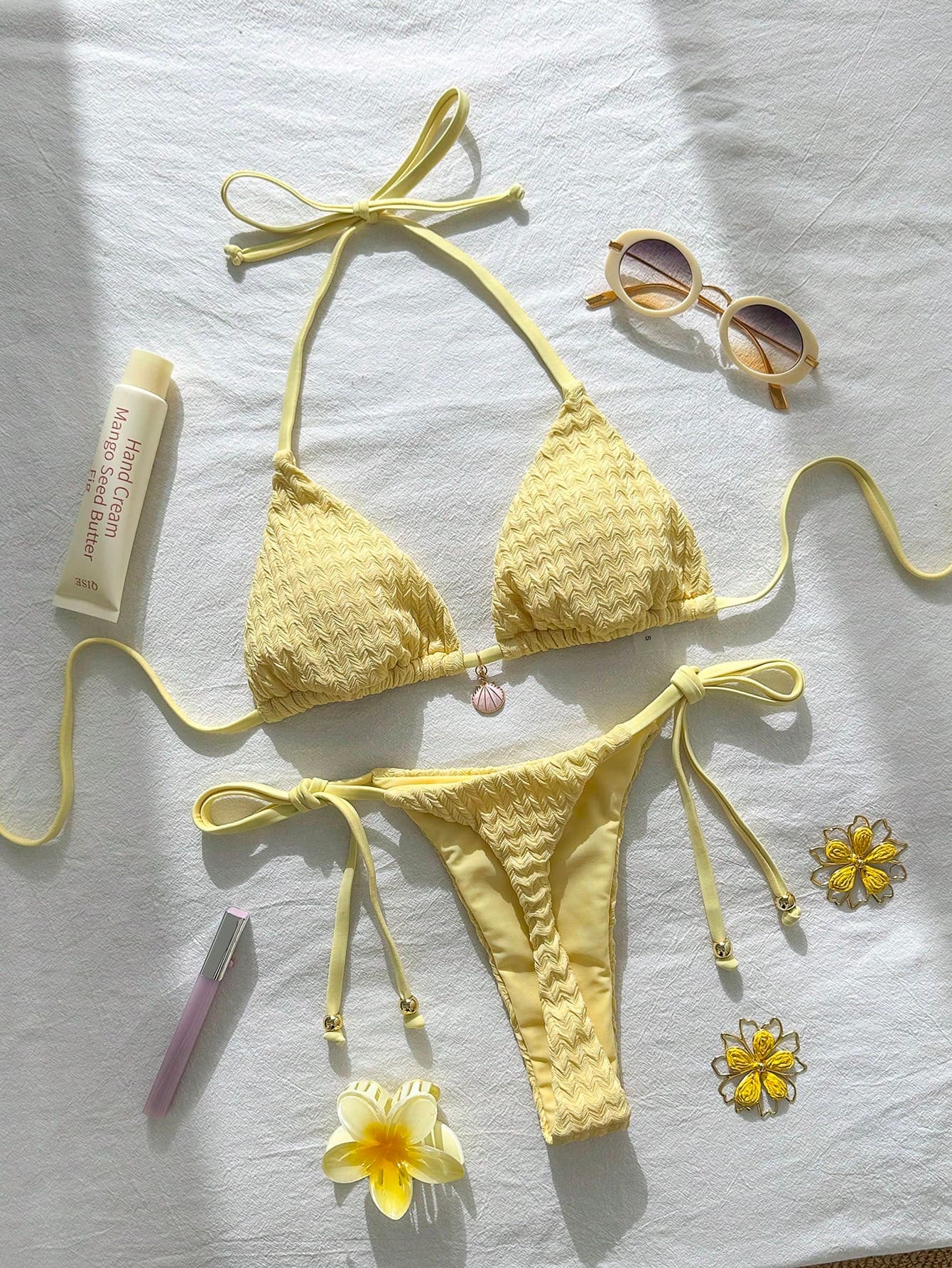 Swim Mod-D Women's Spring/Summer Jacquard Fabric Halter Metal Decor Bikini Set Elegant