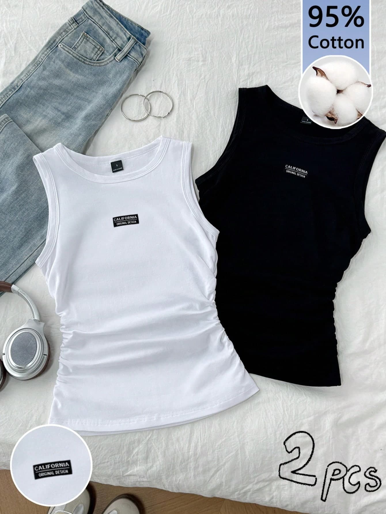 Tseoso 2pcs Women Crew Neck Fitted Camisole,Summer Top