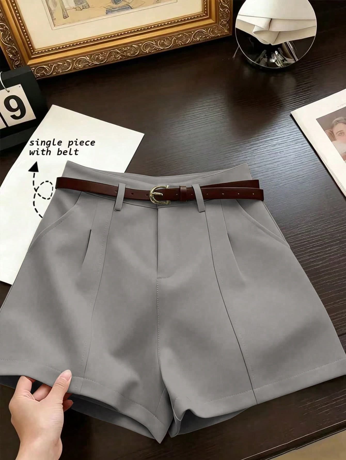 Franclia French Minimalist Fashion Woven Solid Color Commuting Casual, Retro, High Waist A-Line Wide Leg New Women Shorts