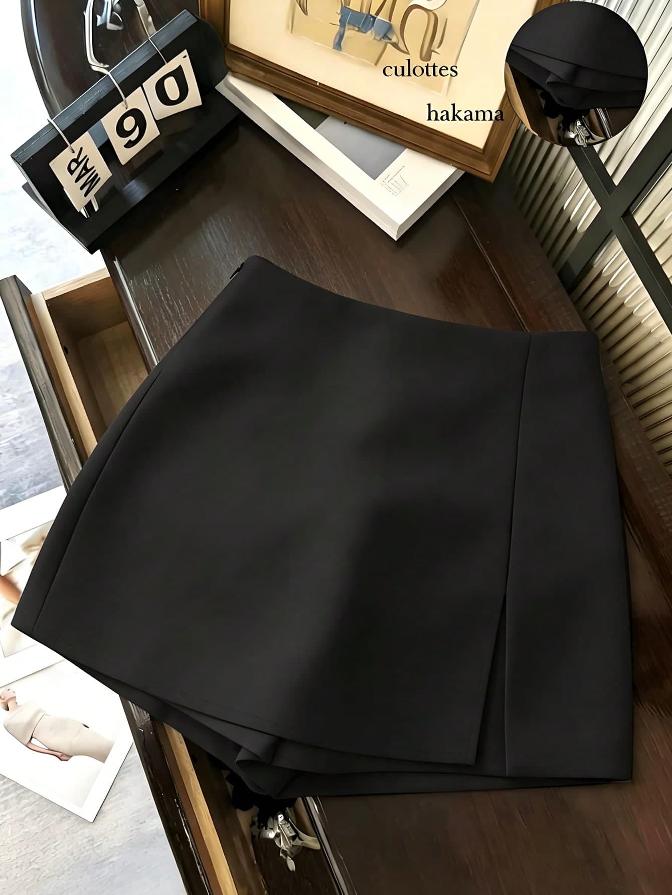 SHEIN Tall Women's High Waist Slit Mini Skirt,Black Summer Casual Smart Office Wear Culottes,Textured A-Line Slim Skort,Elegant Suit Fabric Shorts,Y2k, Tall Women