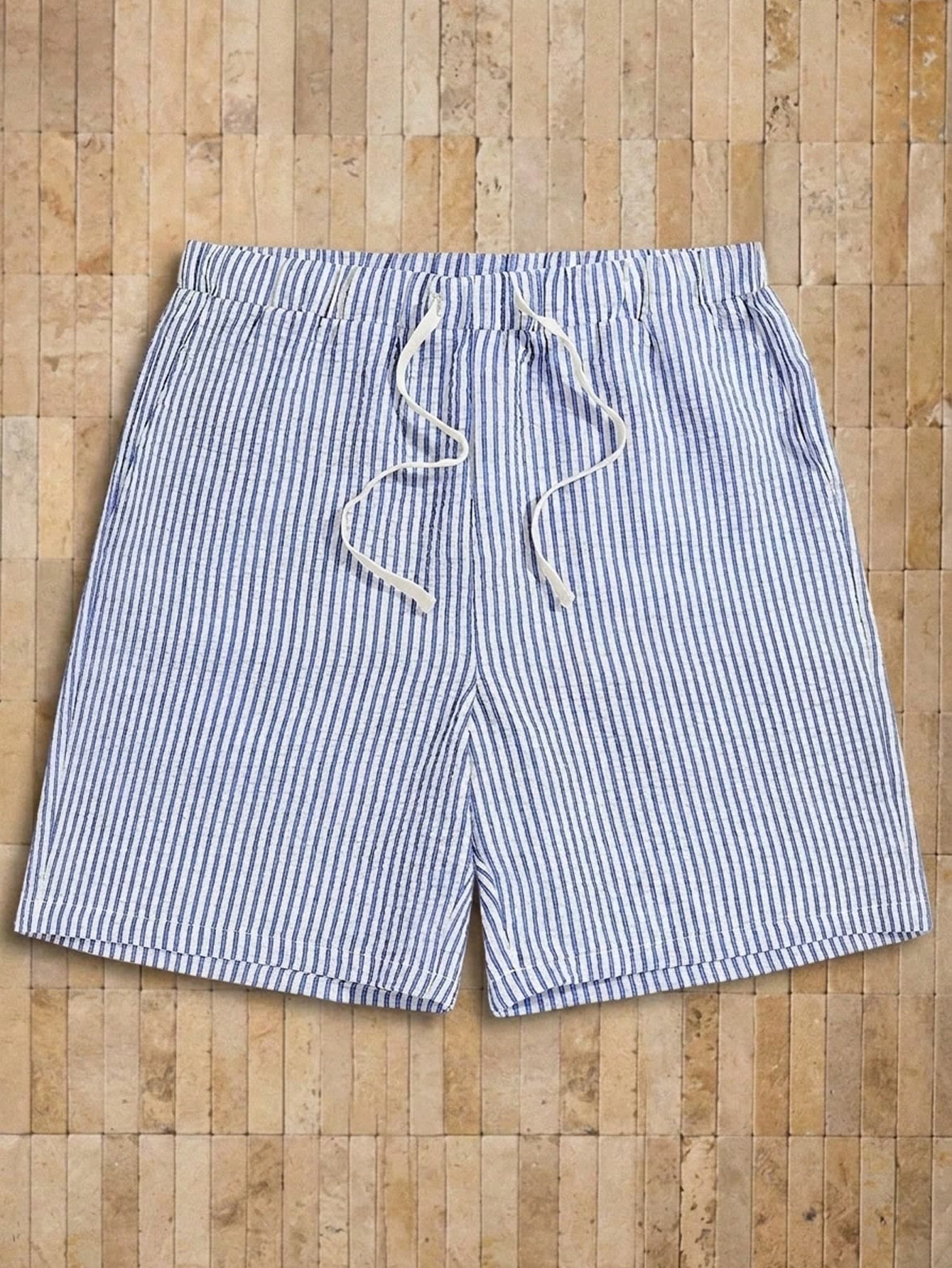 Manfinity RebelGame Men's Drawstring Waist Casual Woven Striped Summer Shorts, Vacation, Father's Day Gifts, Football