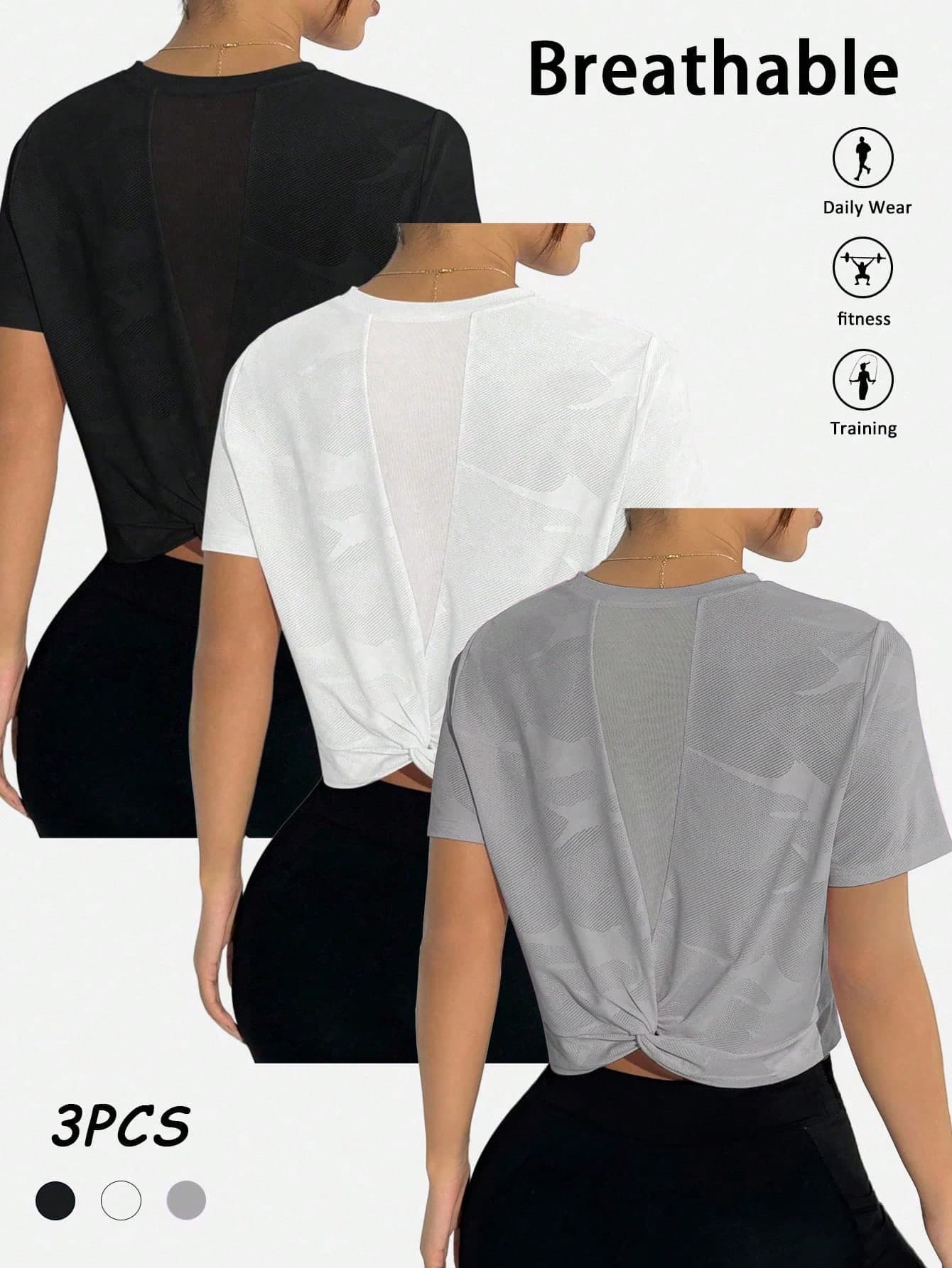 SHEIN Sports 3pcs/Set Casual Comfortable Mesh Back Sports T-Shirts Tshirts For Women