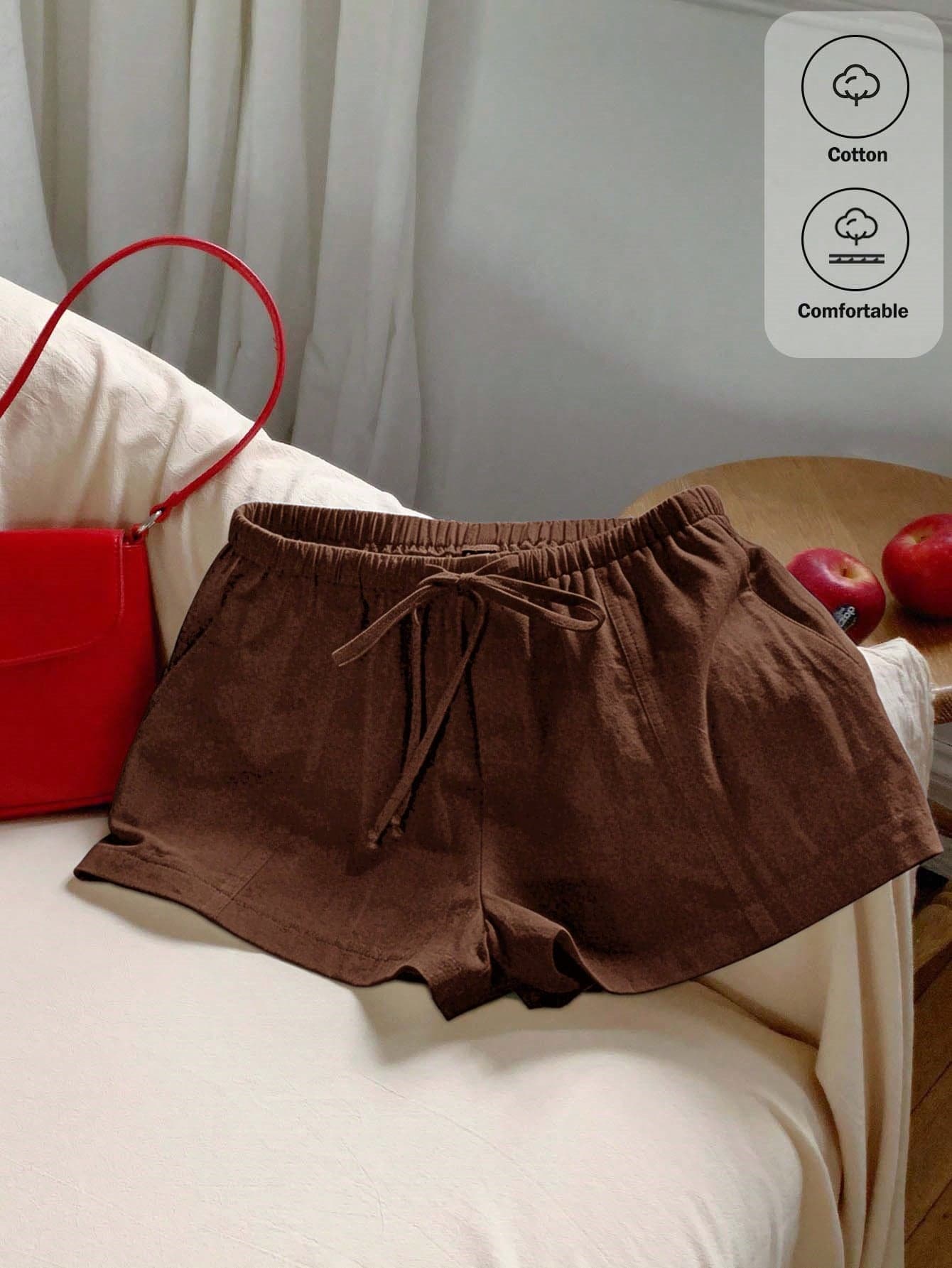 Comfortcana Women's Solid Color Tie Waist Casual Versatile Shorts