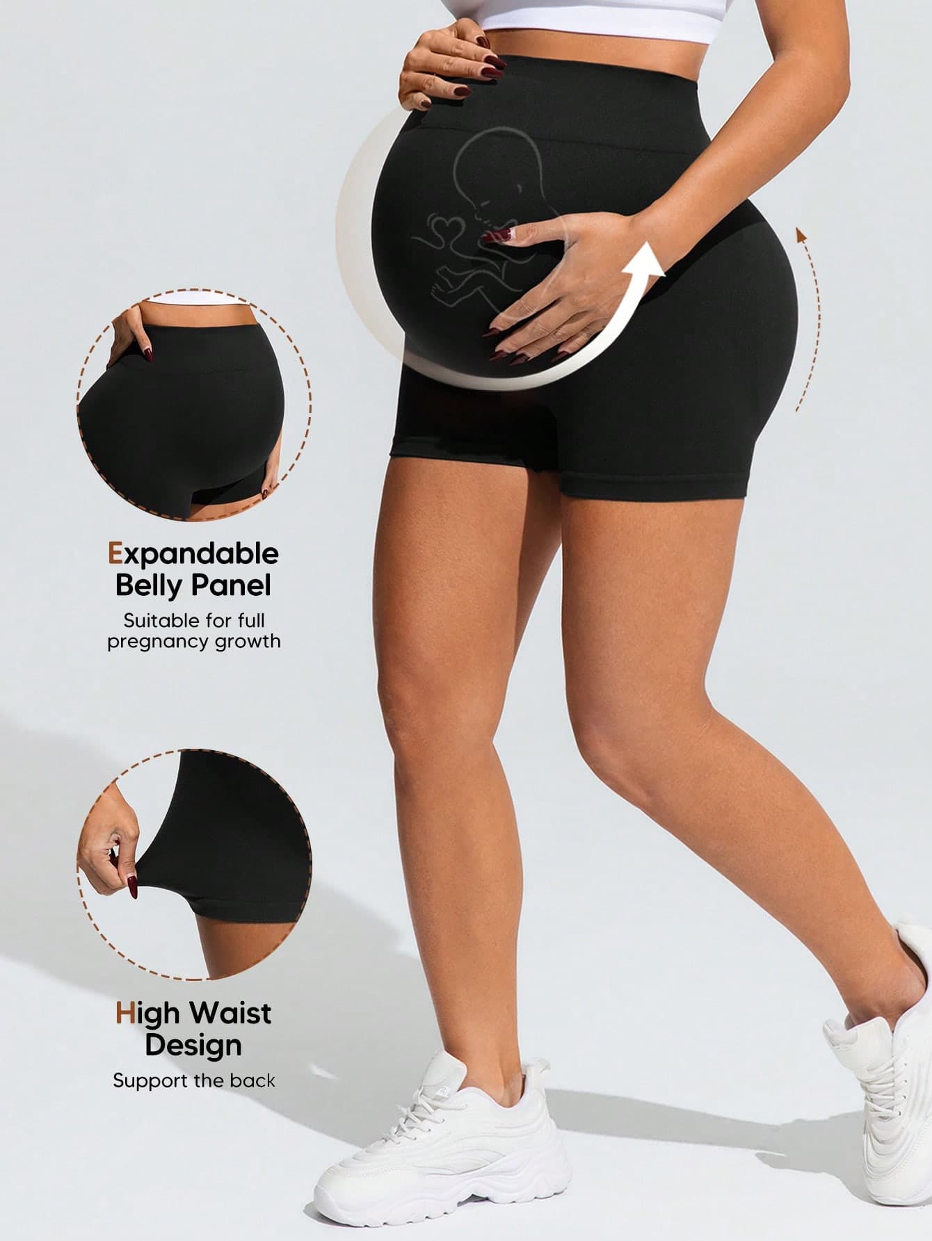 SHEIN Maternity High Waist Seamless Sports Shorts,Word Cup