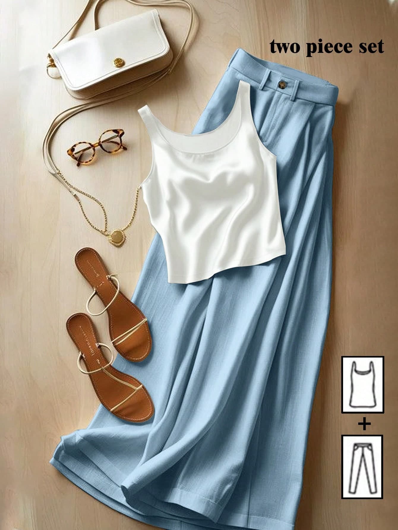 Franclia 2pcs Women Satin Camisole And Pants Set