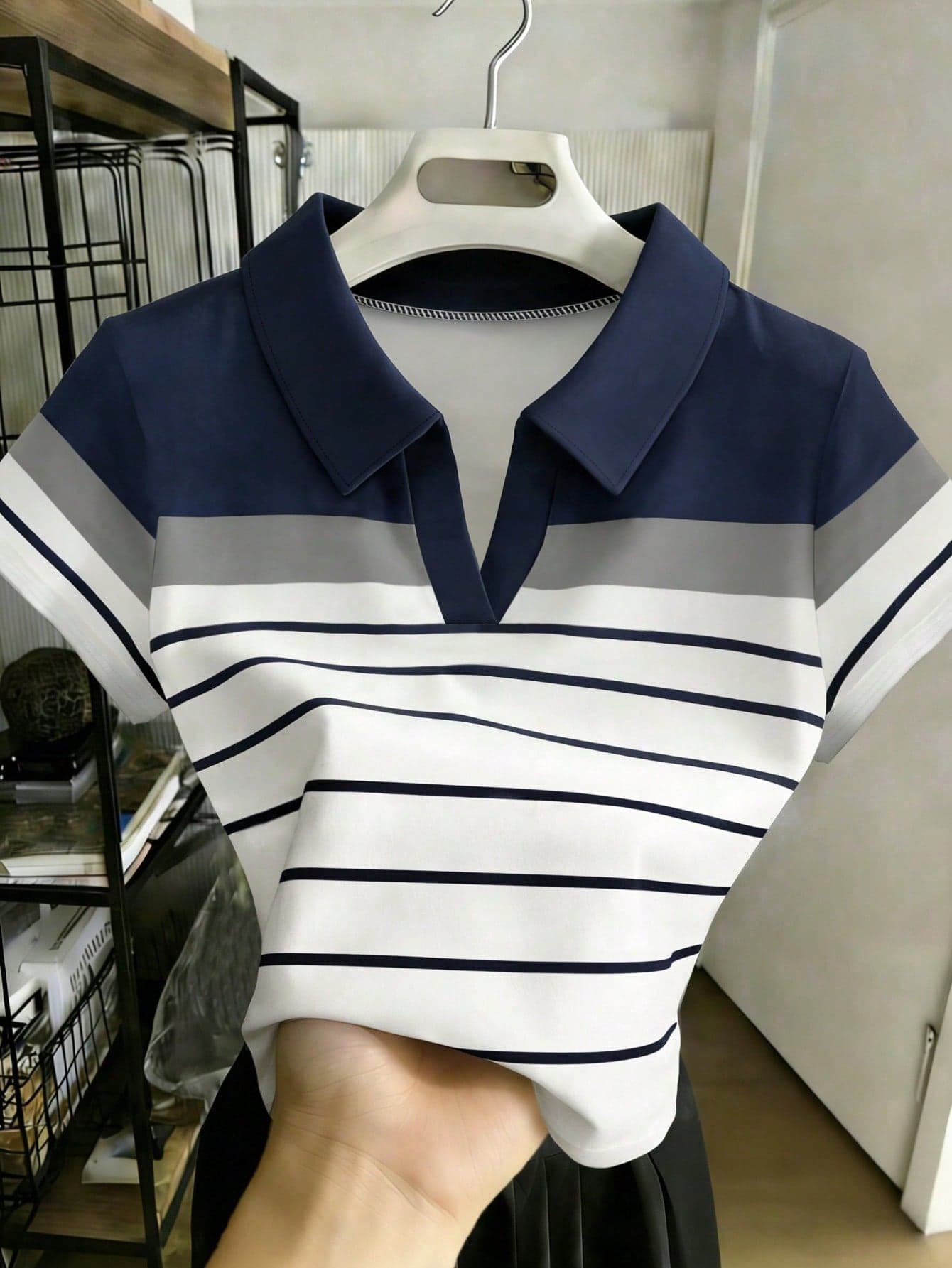 Resyla Women's Striped Print Casual And Versatile Polo Collar Short-Sleeve Tee,Holiday Gift, Spring/Summer 2026