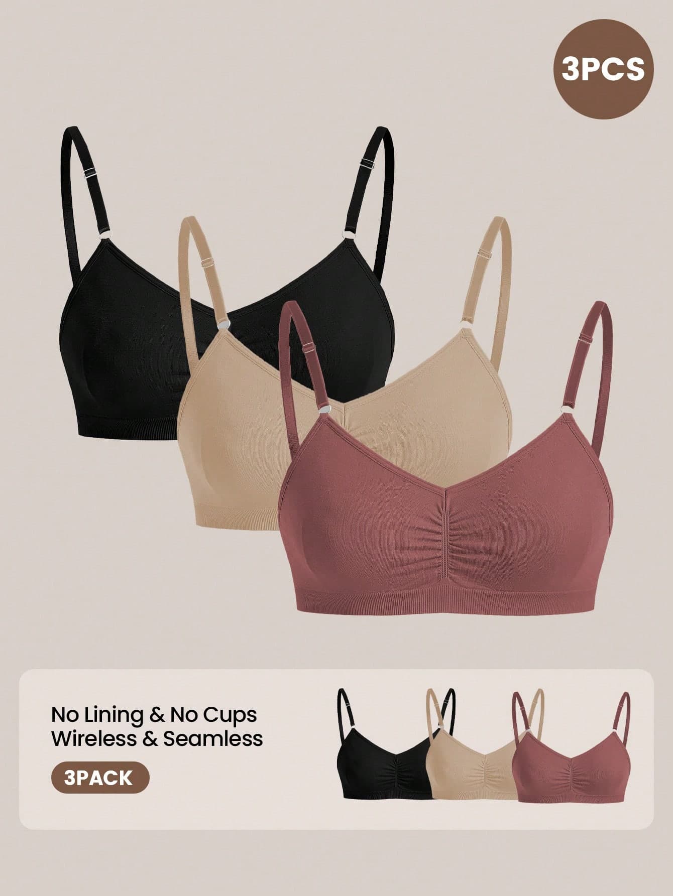 Barelissa 3pcs Wireless Bras & Wireless Non-Underwire Bras Set