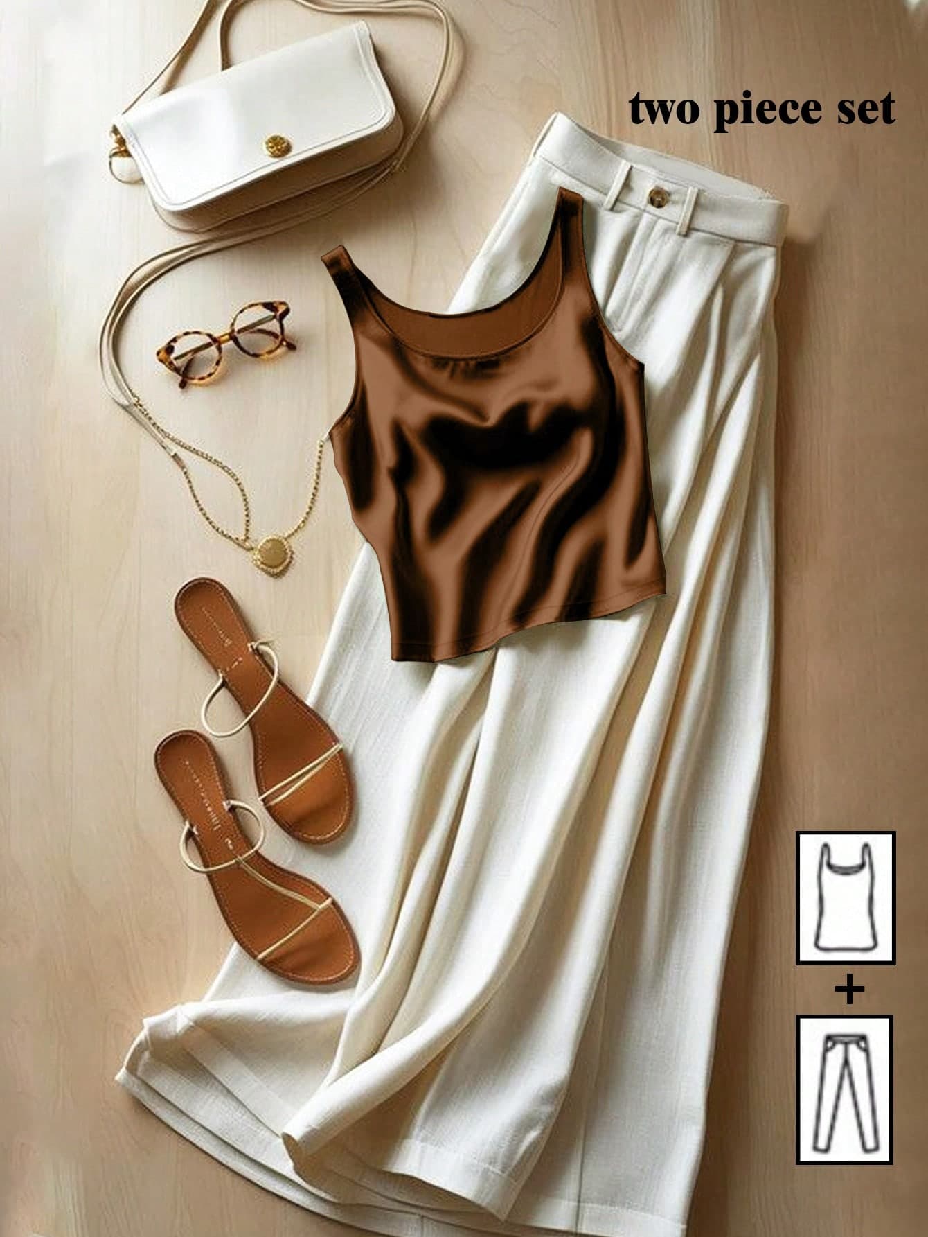 Franclia 2pcs Women Satin Camisole And Pants Set