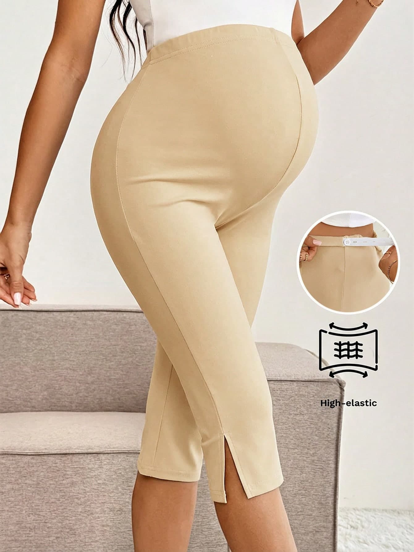 SHEIN Maternity High Waist Fitted Comfortable Stretchy Slit Ankle Pants, Summer