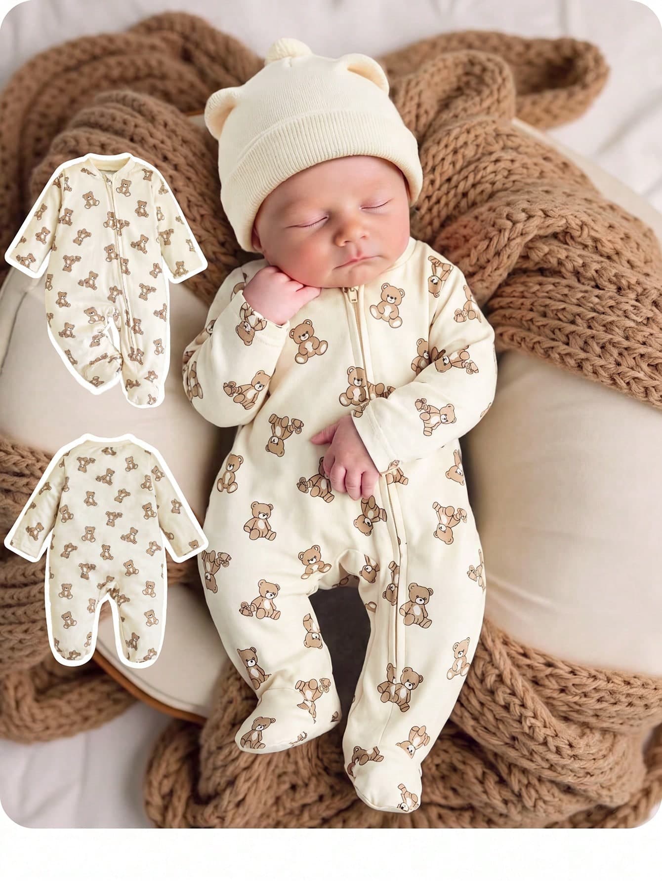 Newborn Baby Girl Cute Casual Cartoon Pattern Knit Long Sleeve Pajamas