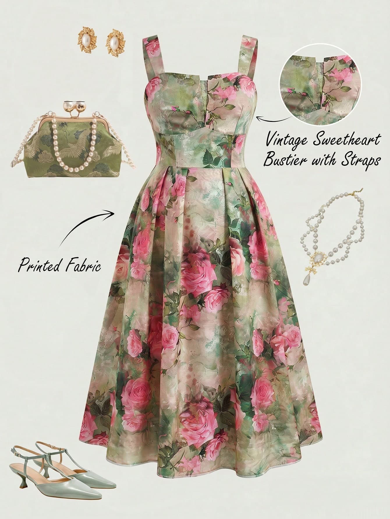 SHEIN MOD Plus Size Vintage Square Collar Puff Sleeve Dress, Oil Painting Floral Print Romantic Dress, Elegant Party Dress