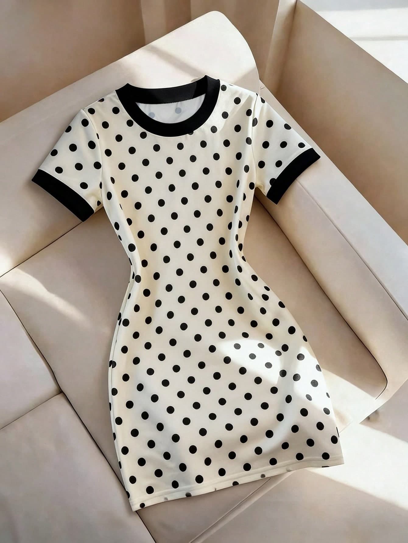 Franclia Women's Casual Polka Dot Print Short Dress, Summer