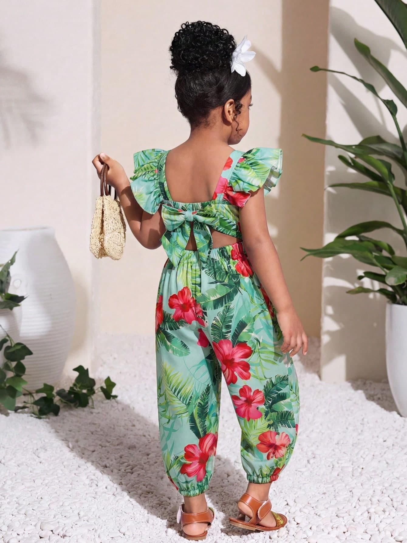 SHEIN Young Girl Vacation Casual Fashion Ditsy Floral Sleeveless Jumpsuit