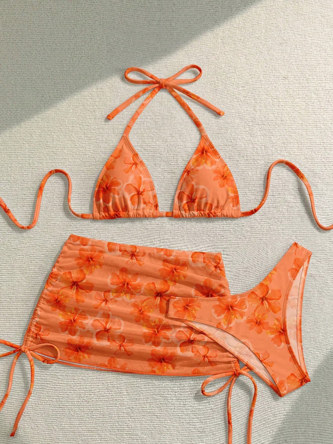Soleia Women's Vacation Halter Bikini Set, Orange Floral Print