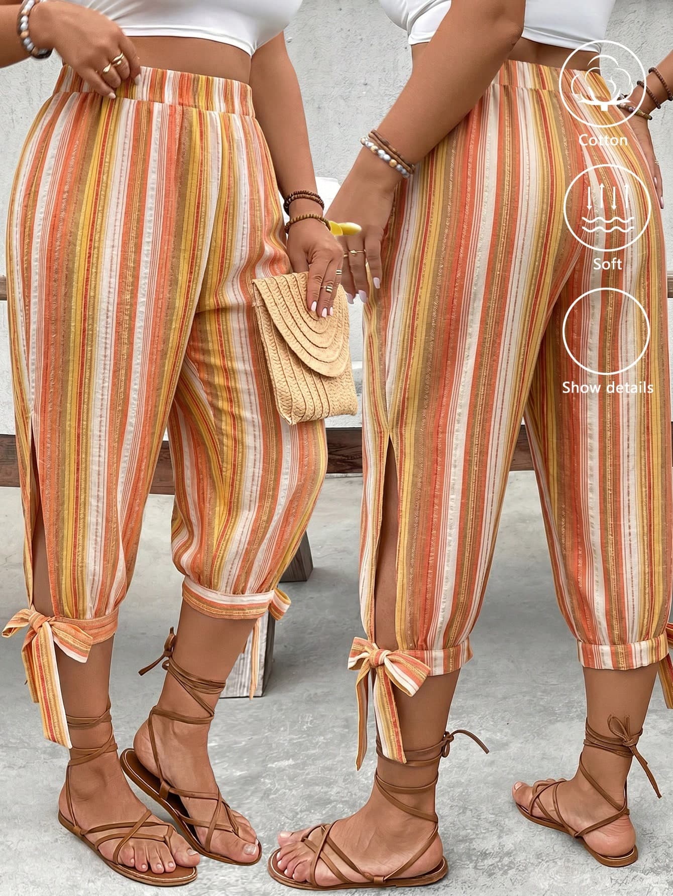 EMERY ROSE Plus Size High Waist Drawstring 7/8 Pants, Spring/Summer