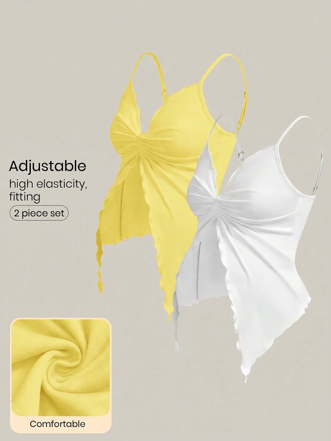 Modmama 2pcs Maternity Solid Color Asymmetric Hem Twist Front Camisole Top Set