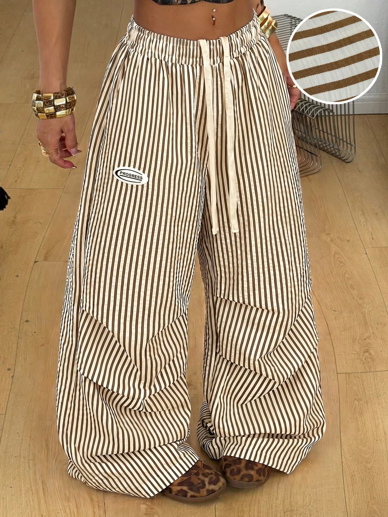 Coolane Women's Plus Size Autumn Vacation Outfit Casual Smart Business Streetwear Mid Rise Wide Leg Elastic Waistband White Pleated Pocket Pants Fall Formal