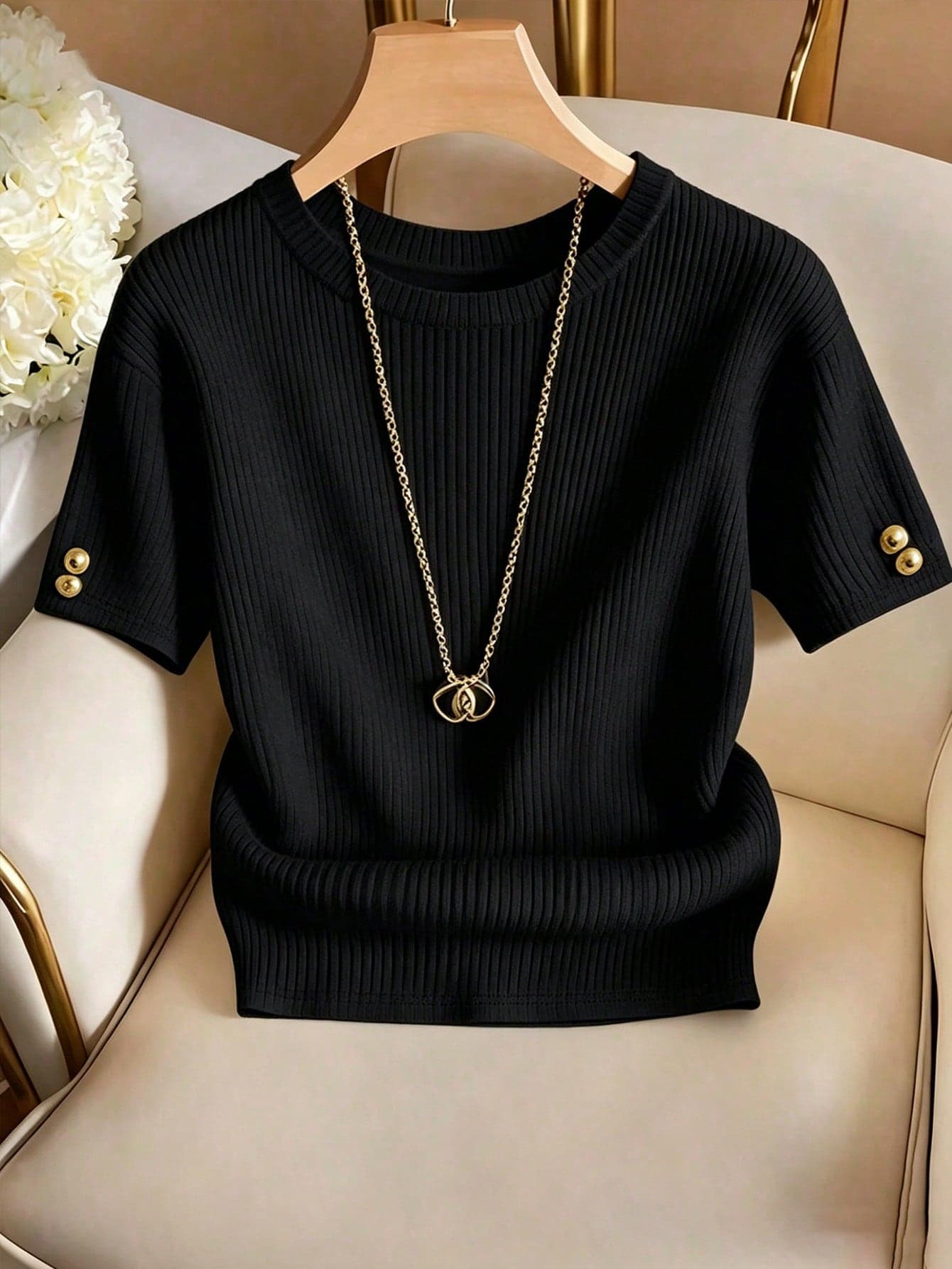 Franclia Elegant Round Neck Knit T-Shirt, Minimalist Fashion Knit T-Shirt, New Summer Design