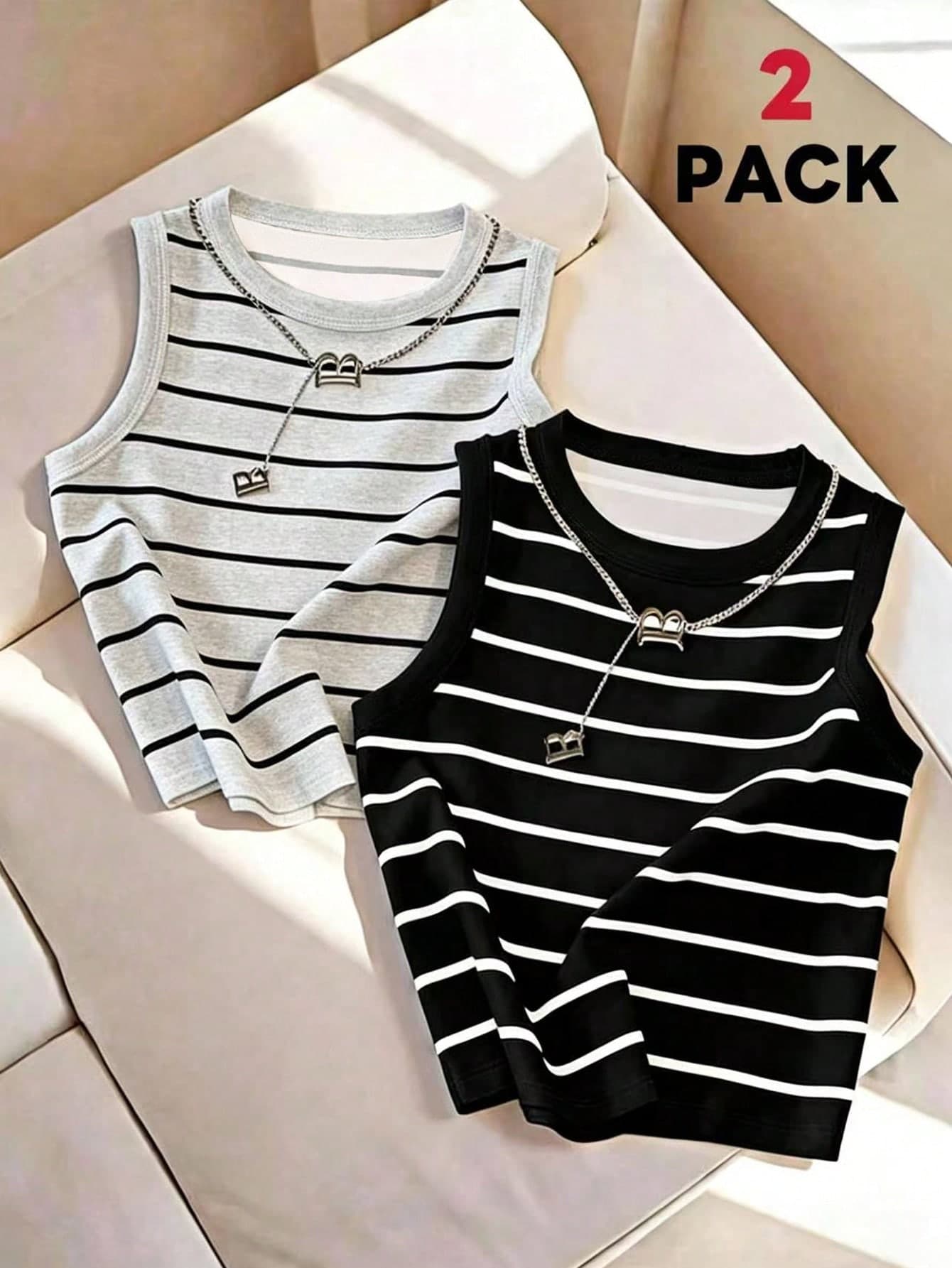 Resyla Women's Black & White Striped Tank Top 2pcs Set