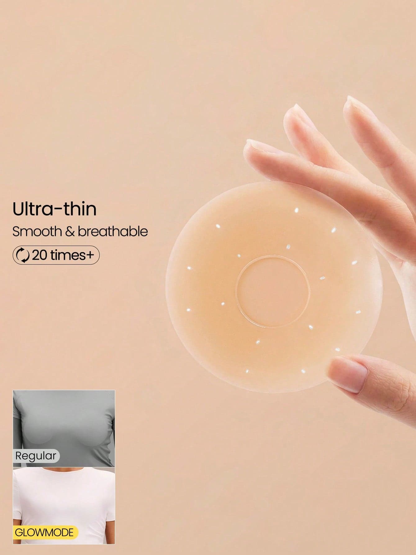 GLOWMODE 1 Pack Silicone Thin Seamless Adhesive Edge Non-Adhesive Center Reusable Nipple Covers Pasties Daily Casual Wear