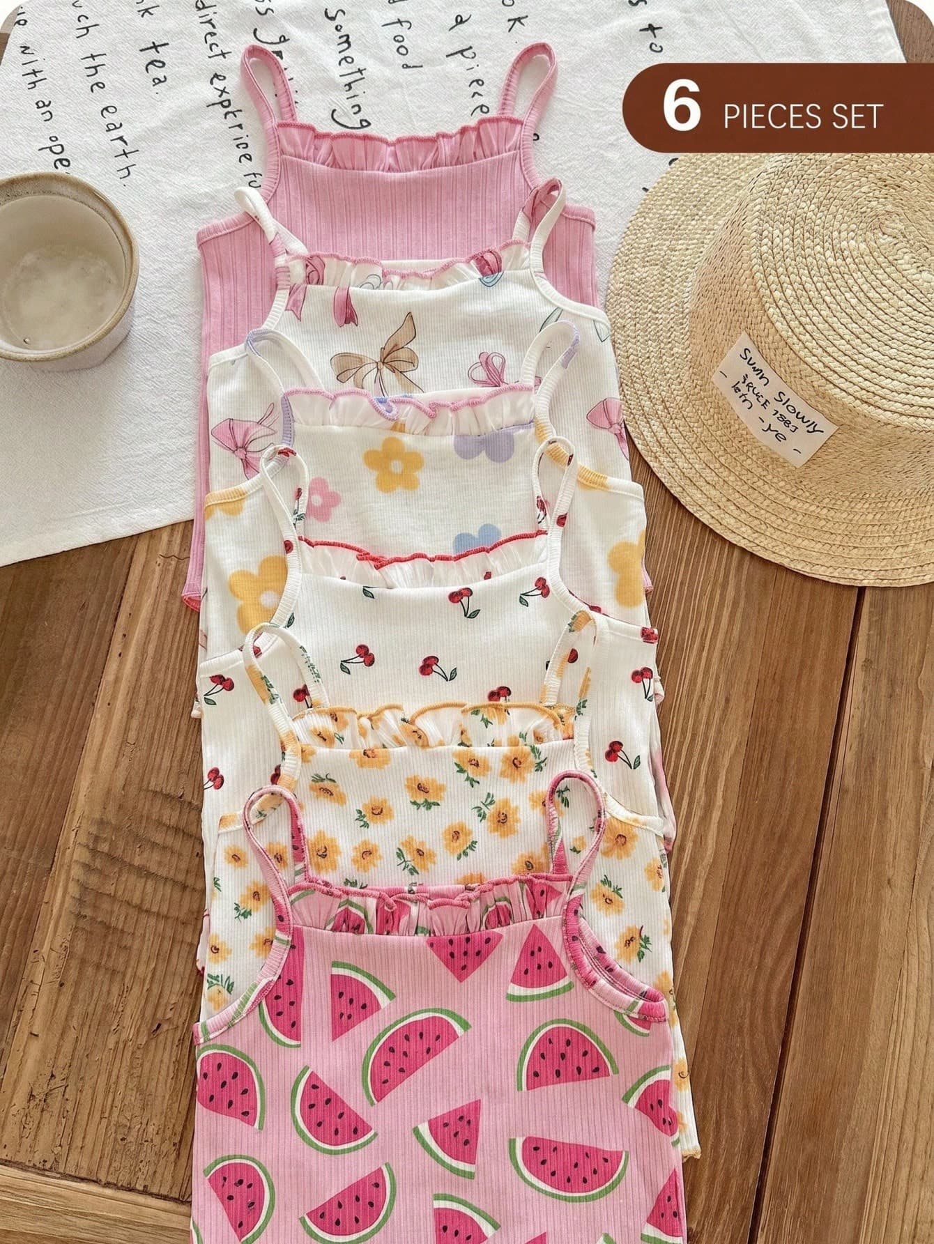 SHEIN Pink,Summer,Cute,Family Matching Newborn Baby Girl Romper,3pcs Random Floral Print Striped Camisole,Y2K Kawaii Korean Style Cottagecore Outfits