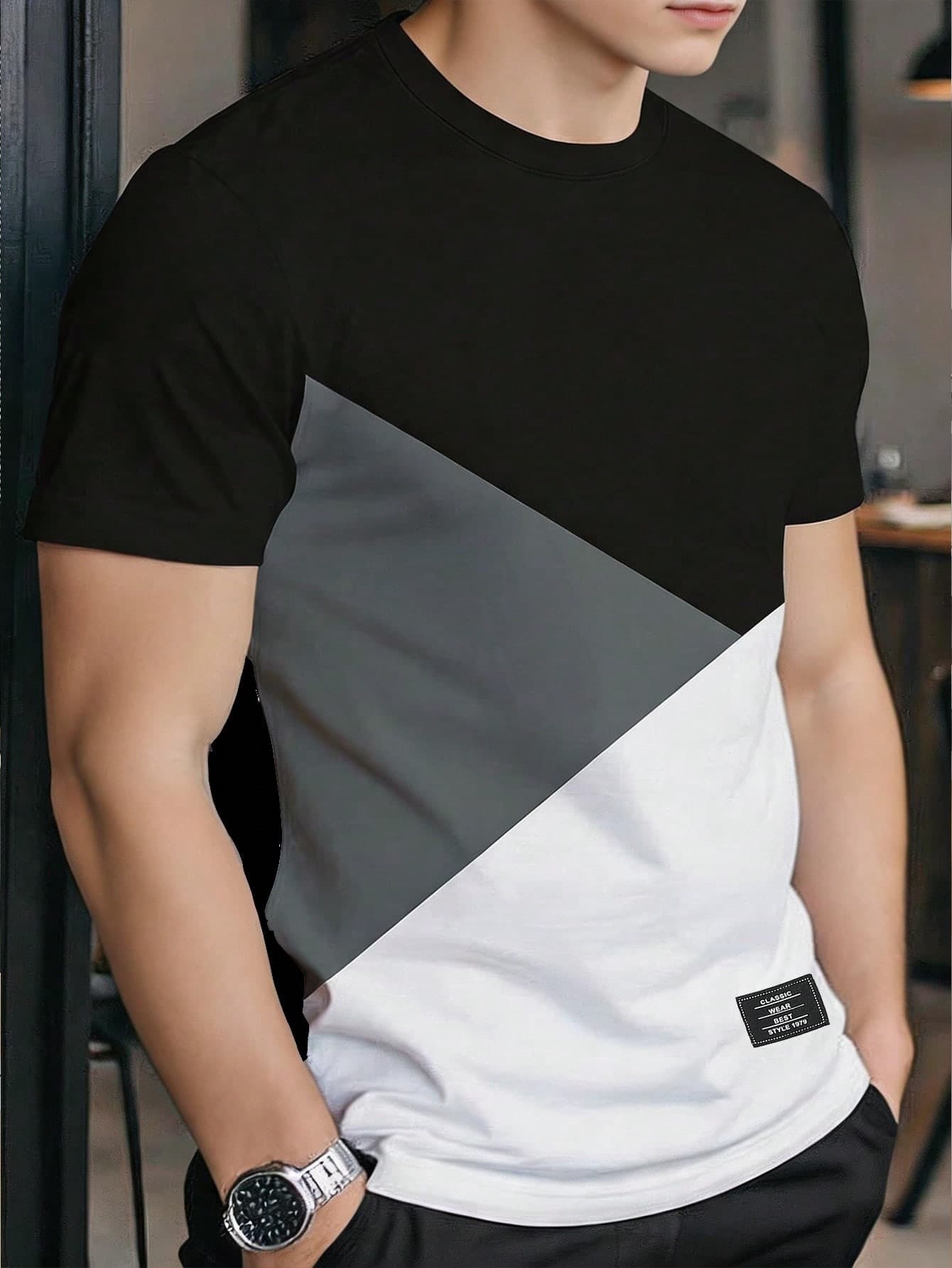 SHEIN Teen Boy Casual Cool WHITE-BLACK-Grey With Cap Print Crew Neck Short Sleeve T-Shirt, Fashion Summer Tee