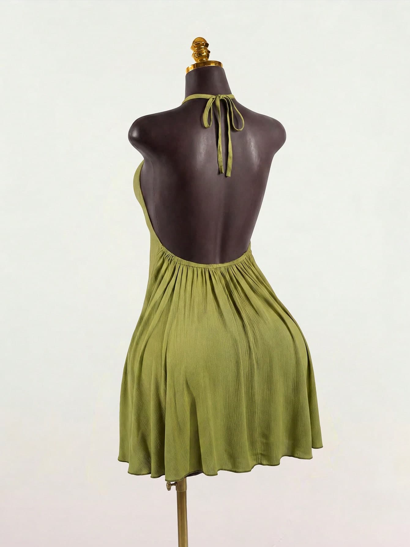 SaltGleam SaltGleam Women's Solid Color Ruched Halter Casual Party Mini Dress