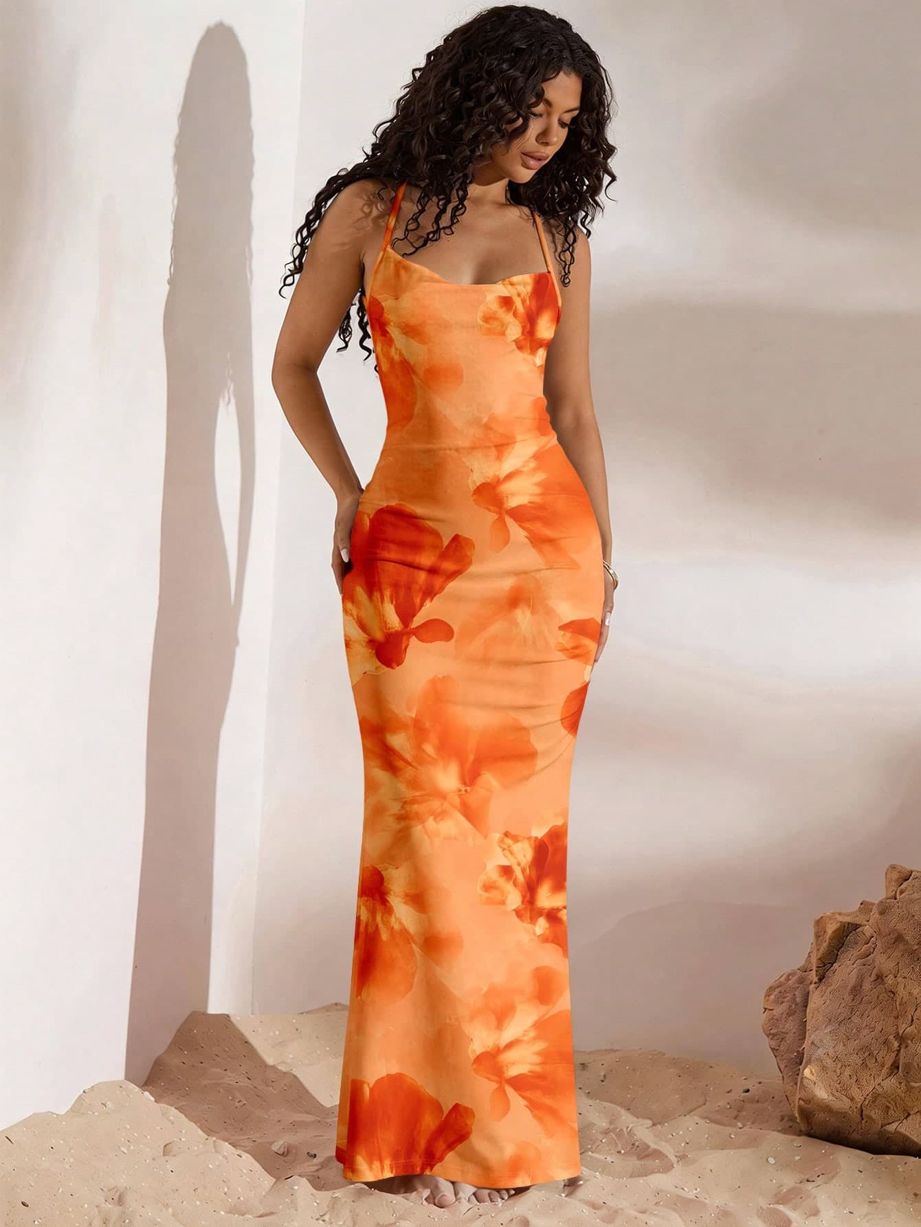 Opulessa Women's Floral Print Fitted Backless Camisole Dress,Summer Dresses For Women,Dresses For Women Summer