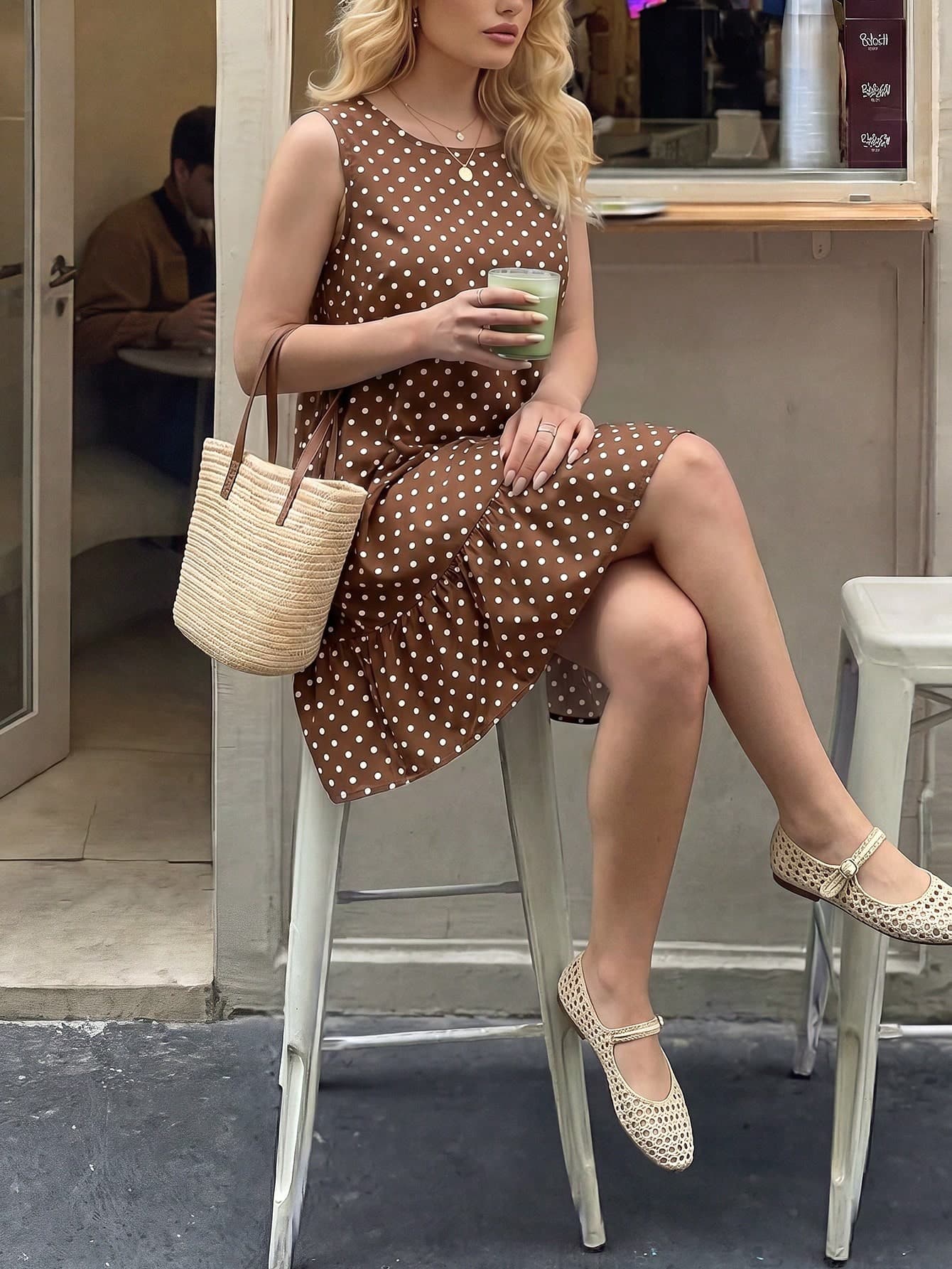 Dripcurv Plus Size Women Polka Dot Pattern Ruffle Hem Casual Sleeveless Dress Summer Dress Summer Outfits Summer Clothes Spring Dress Spring Outfit Elegant