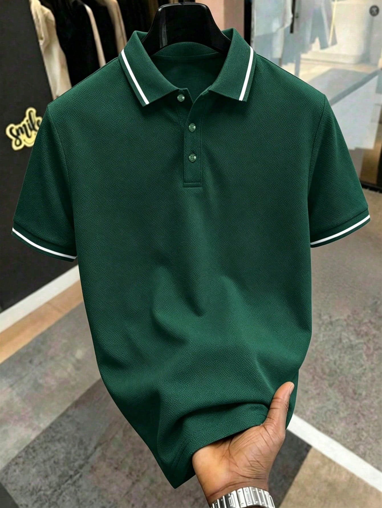 Manfinity Homme Men Striped Trim Polo Shirt, Formal