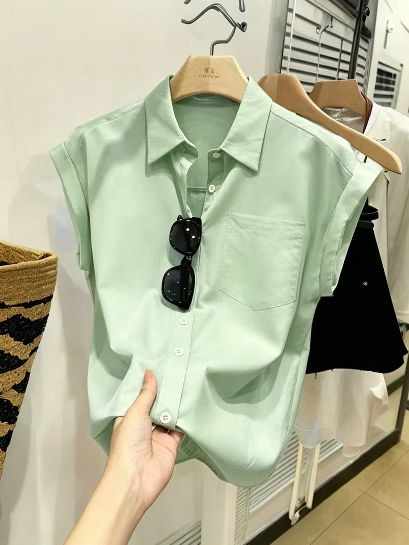SHEIN Franclia Women's Blue Batwing Sleeve Pocket Casual Commuter Shirt, Spring/Summer