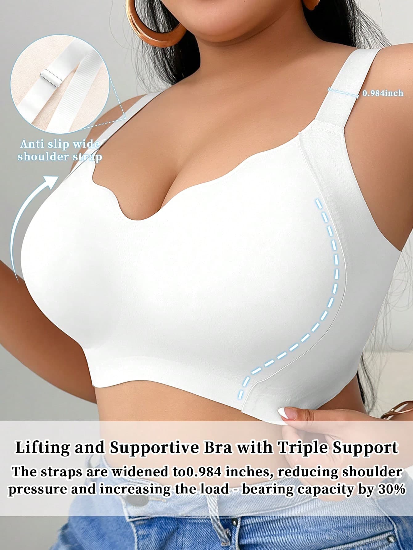 SHEIN Plus Size Seamless Wireless Bra, Soft Supportive V-Neck Bra, Comfortable 1 Piece