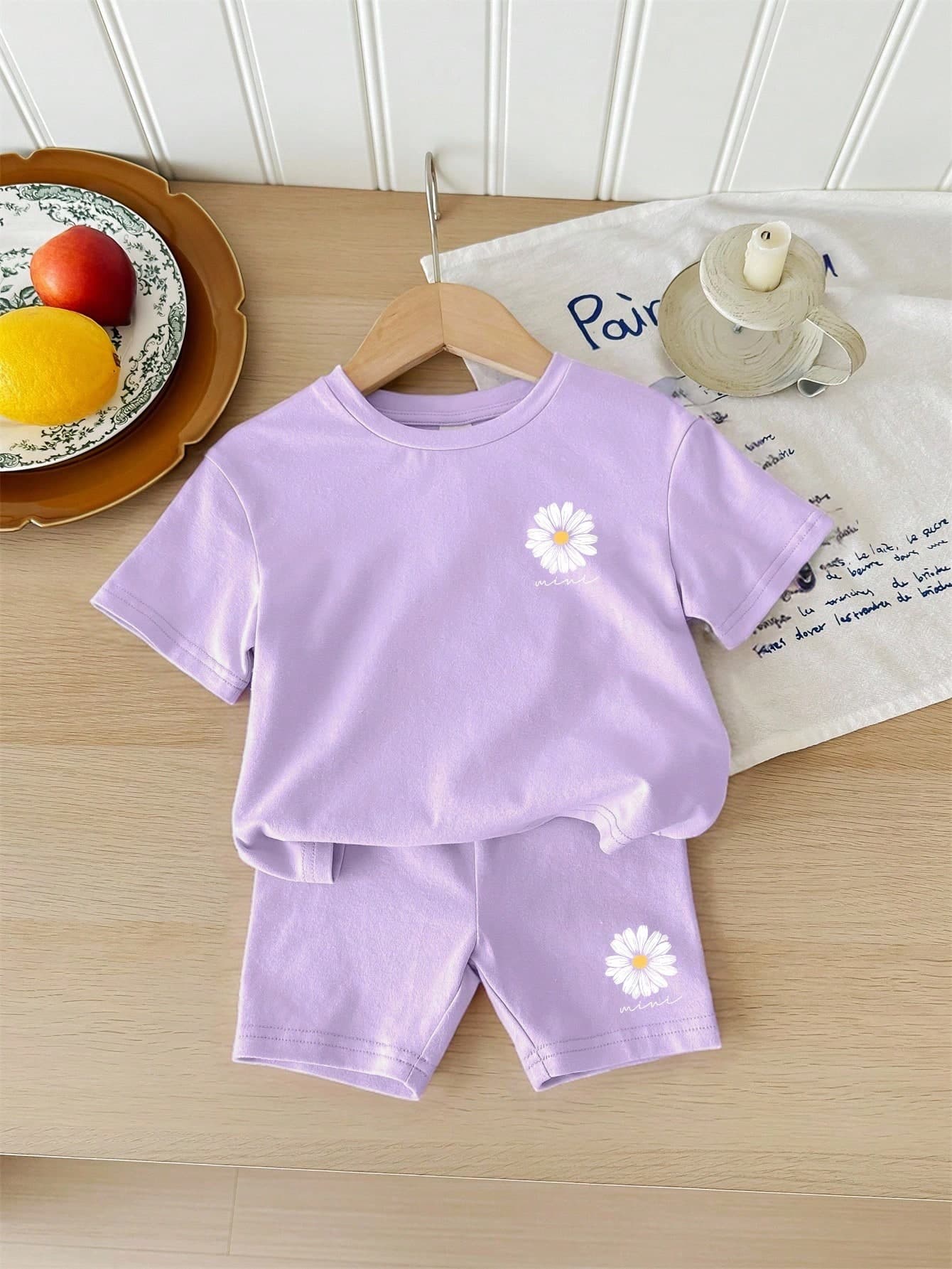 SHEIN Happikins ModeFlare Wear Floral, Baby Girl Casual Simple Flower Pattern Short Sleeve Shorts Set, Suitable For Summer