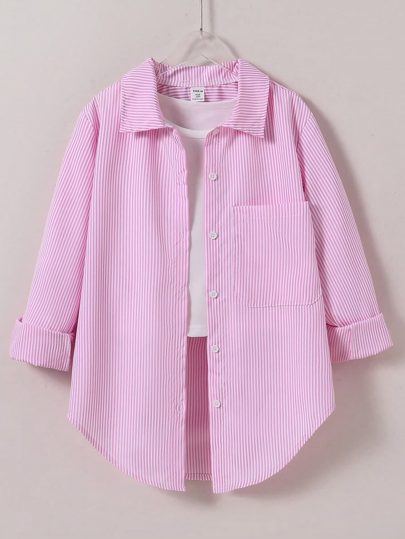 SHEIN Tween Girl Striped Lightweight Sun Protection Shirt, Spring & Summer,Holiday,Summer,Travel